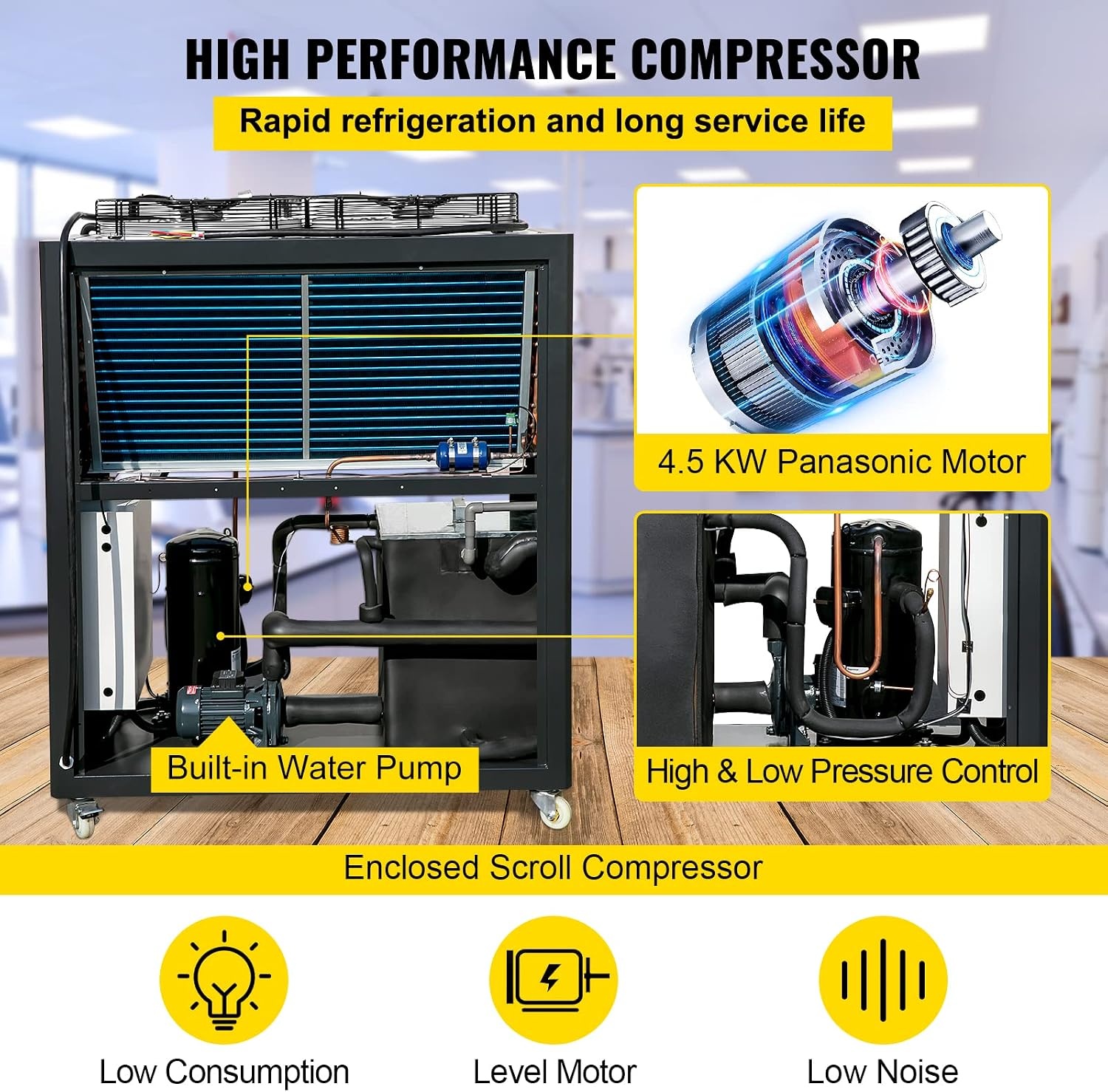 image:imageVEVOR 6Ton Capacity AirCooled Water Chiller 6HP Stainless Steel Portable Digital Microcomputer Control Black