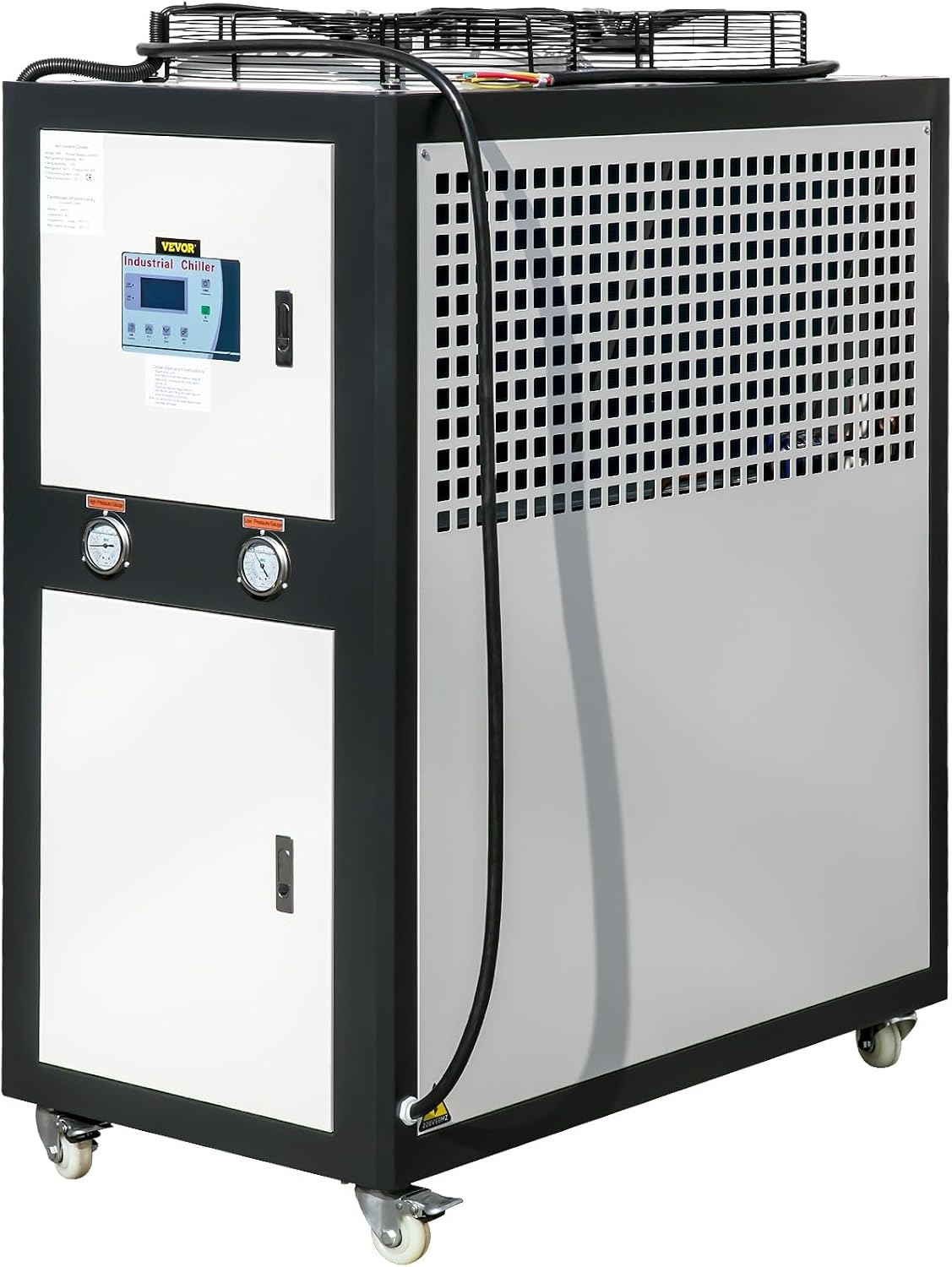 image:imageVEVOR 6Ton Capacity AirCooled Water Chiller 6HP Stainless Steel Portable Digital Microcomputer Control Black