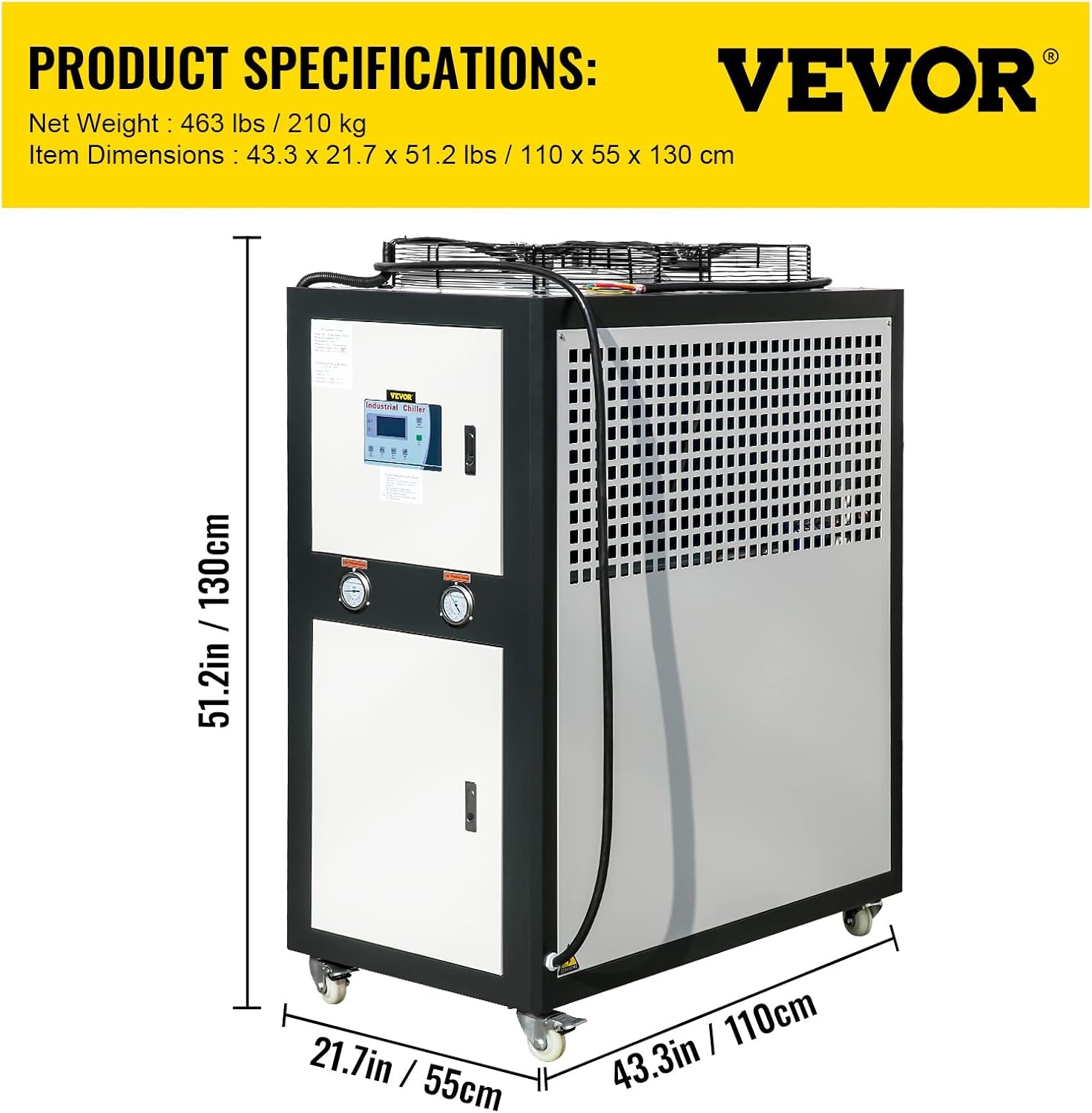 image:imageVEVOR 6Ton Capacity AirCooled Water Chiller 6HP Stainless Steel Portable Digital Microcomputer Control Black