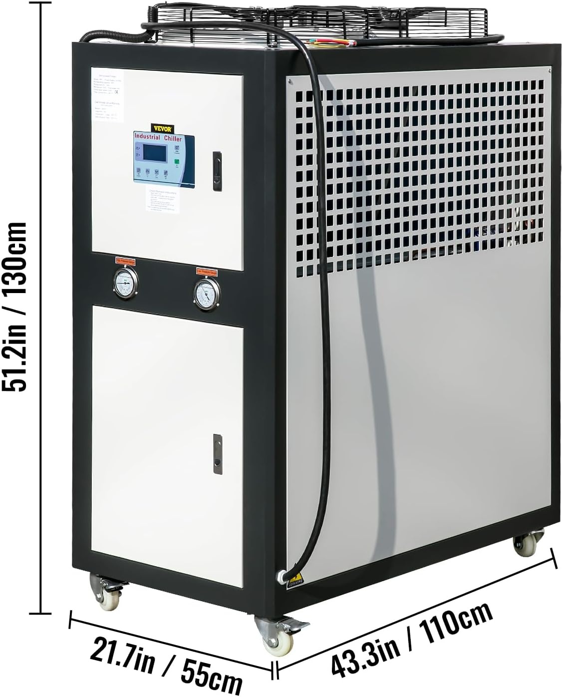 image:imageVEVOR 6Ton Capacity AirCooled Water Chiller 6HP Stainless Steel Portable Digital Microcomputer Control Black