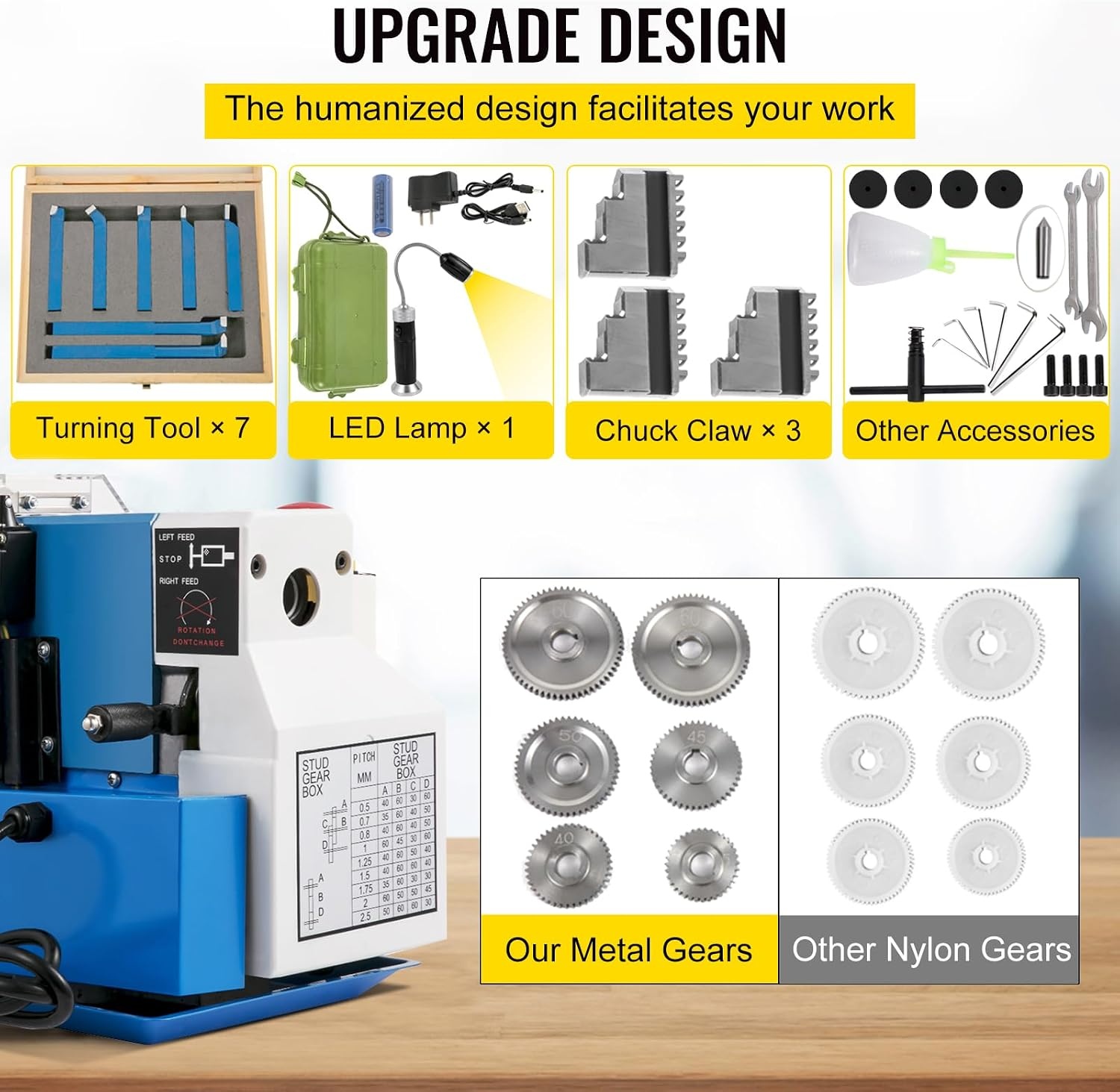 image:imageVEVOR 7x14 Metal Lathe Upgraded Digital Display 550W Variable Speed 2250RPM 3jaw Chuck CNC Mini Lathe Machine Precision Tool Box Benchtop7 x 14