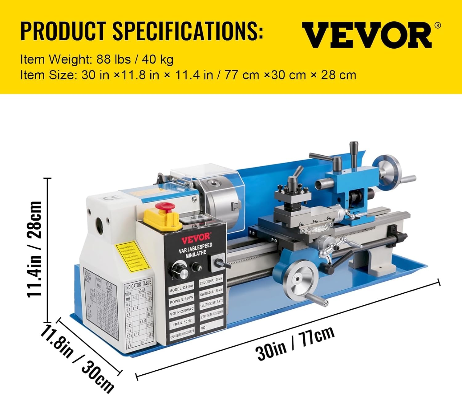 image:imageVEVOR 7x14 Metal Lathe Upgraded Digital Display 550W Variable Speed 2250RPM 3jaw Chuck CNC Mini Lathe Machine Precision Tool Box Benchtop7 x 14