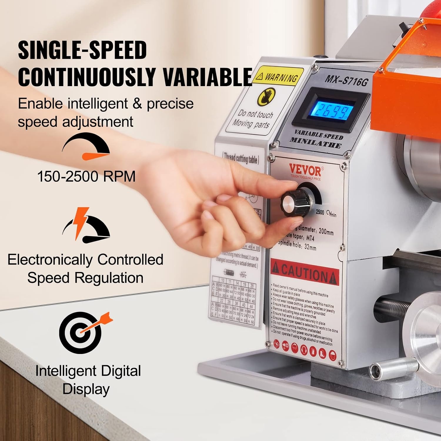image:imageVEVOR 7x14 Metal Lathe Upgraded Digital Display 550W Variable Speed 2250RPM 3jaw Chuck CNC Mini Lathe Machine Precision Tool Box Benchtop7 x 16