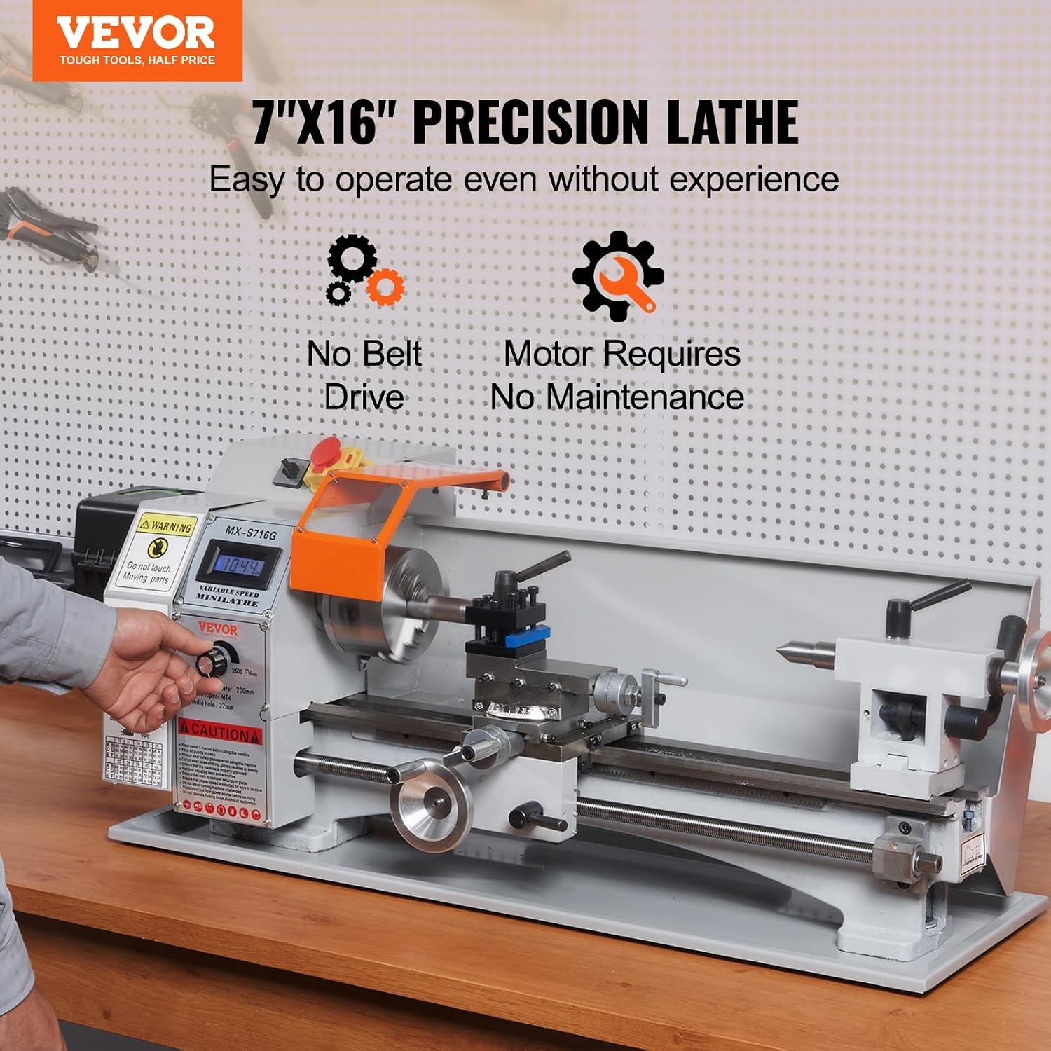 image:imageVEVOR 7x14 Metal Lathe Upgraded Digital Display 550W Variable Speed 2250RPM 3jaw Chuck CNC Mini Lathe Machine Precision Tool Box Benchtop7 x 16