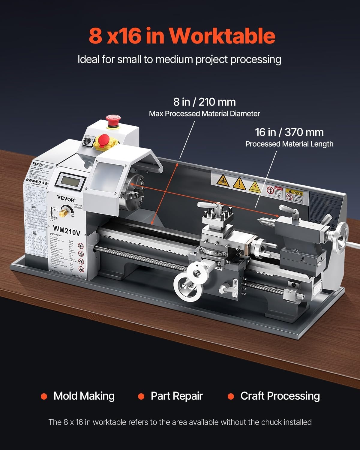 image:imageVEVOR 7x14 Metal Lathe Upgraded Digital Display 550W Variable Speed 2250RPM 3jaw Chuck CNC Mini Lathe Machine Precision Tool Box Benchtop8 x 16Highquality
