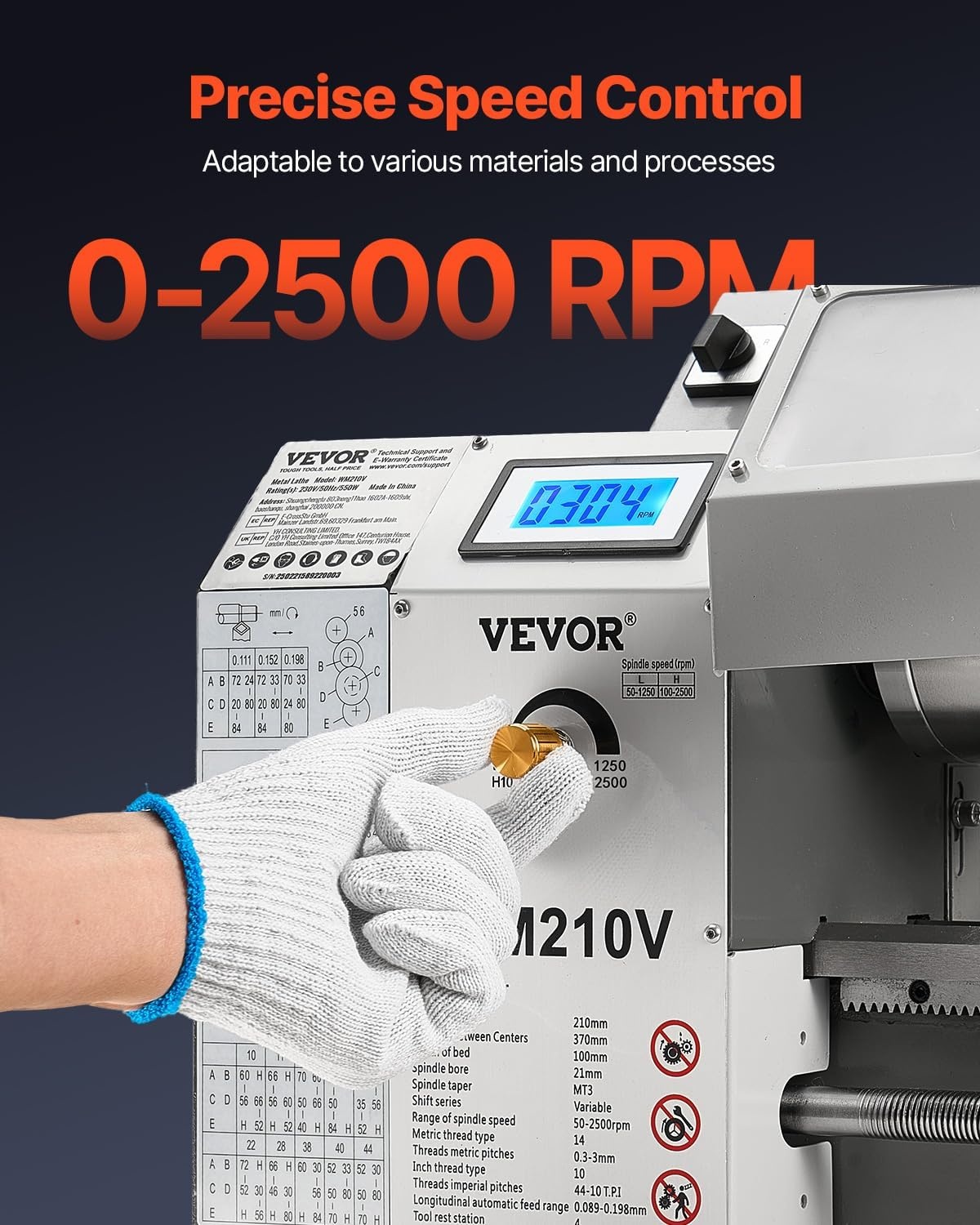 image:imageVEVOR 7x14 Metal Lathe Upgraded Digital Display 550W Variable Speed 2250RPM 3jaw Chuck CNC Mini Lathe Machine Precision Tool Box Benchtop8 x 16Highquality