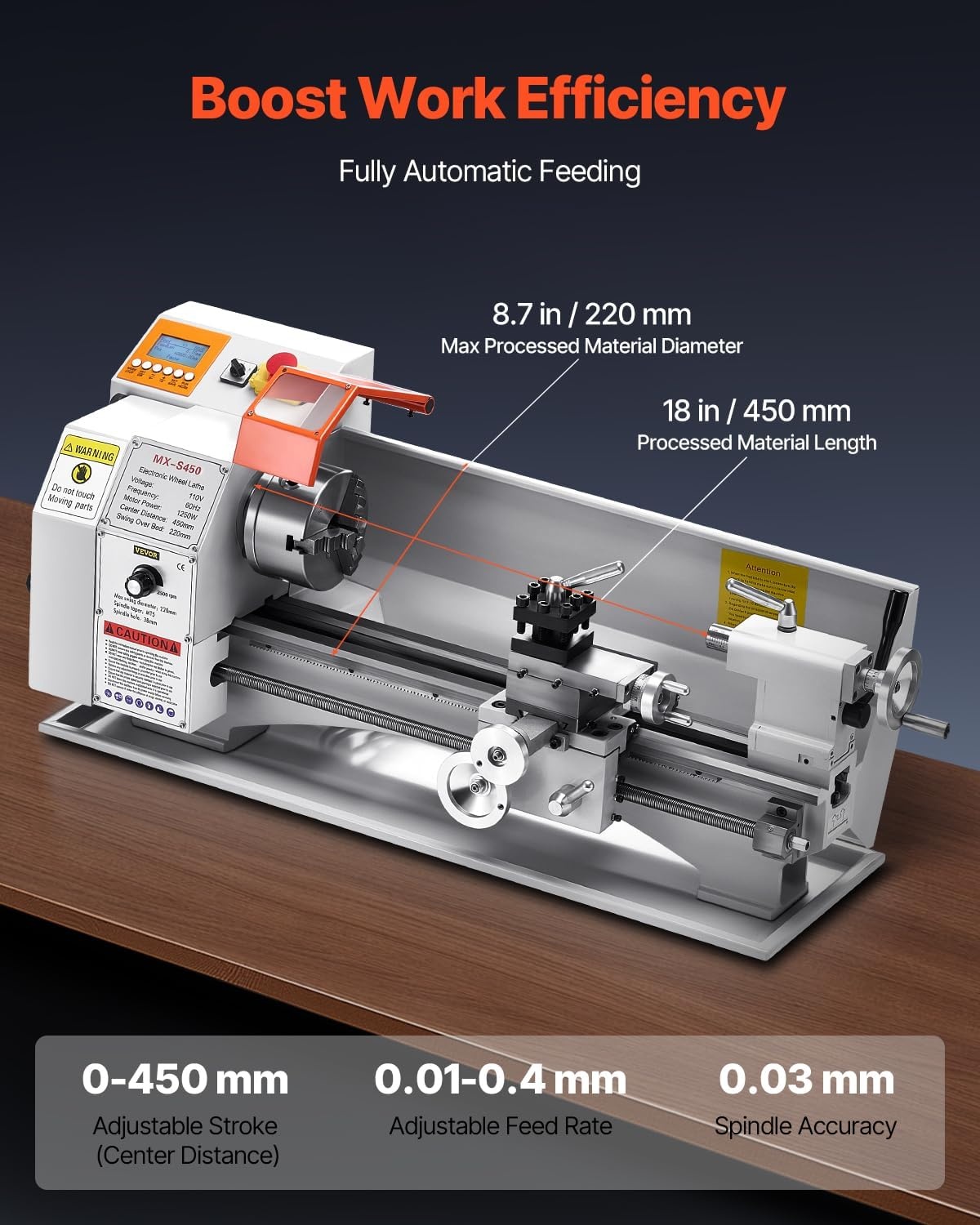 image:imageVEVOR 7x14 Metal Lathe Upgraded Digital Display 550W Variable Speed 2250RPM 3jaw Chuck CNC Mini Lathe Machine Precision Tool Box Benchtop87 x 18 inAutomatic Feed