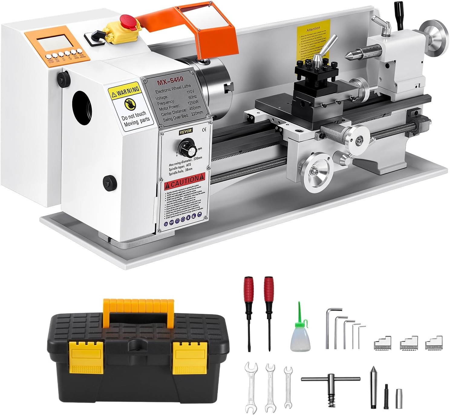 image:imageVEVOR 7x14 Metal Lathe Upgraded Digital Display 550W Variable Speed 2250RPM 3jaw Chuck CNC Mini Lathe Machine Precision Tool Box Benchtop87 x 18 inAutomatic Feed