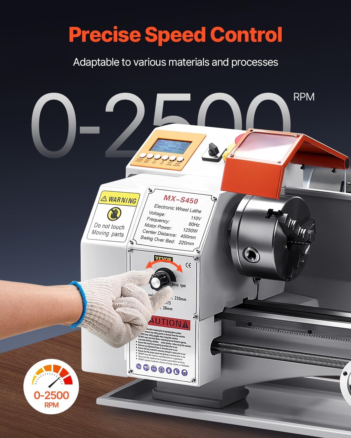 image:imageVEVOR 7x14 Metal Lathe Upgraded Digital Display 550W Variable Speed 2250RPM 3jaw Chuck CNC Mini Lathe Machine Precision Tool Box Benchtop87 x 18 inAutomatic Feed