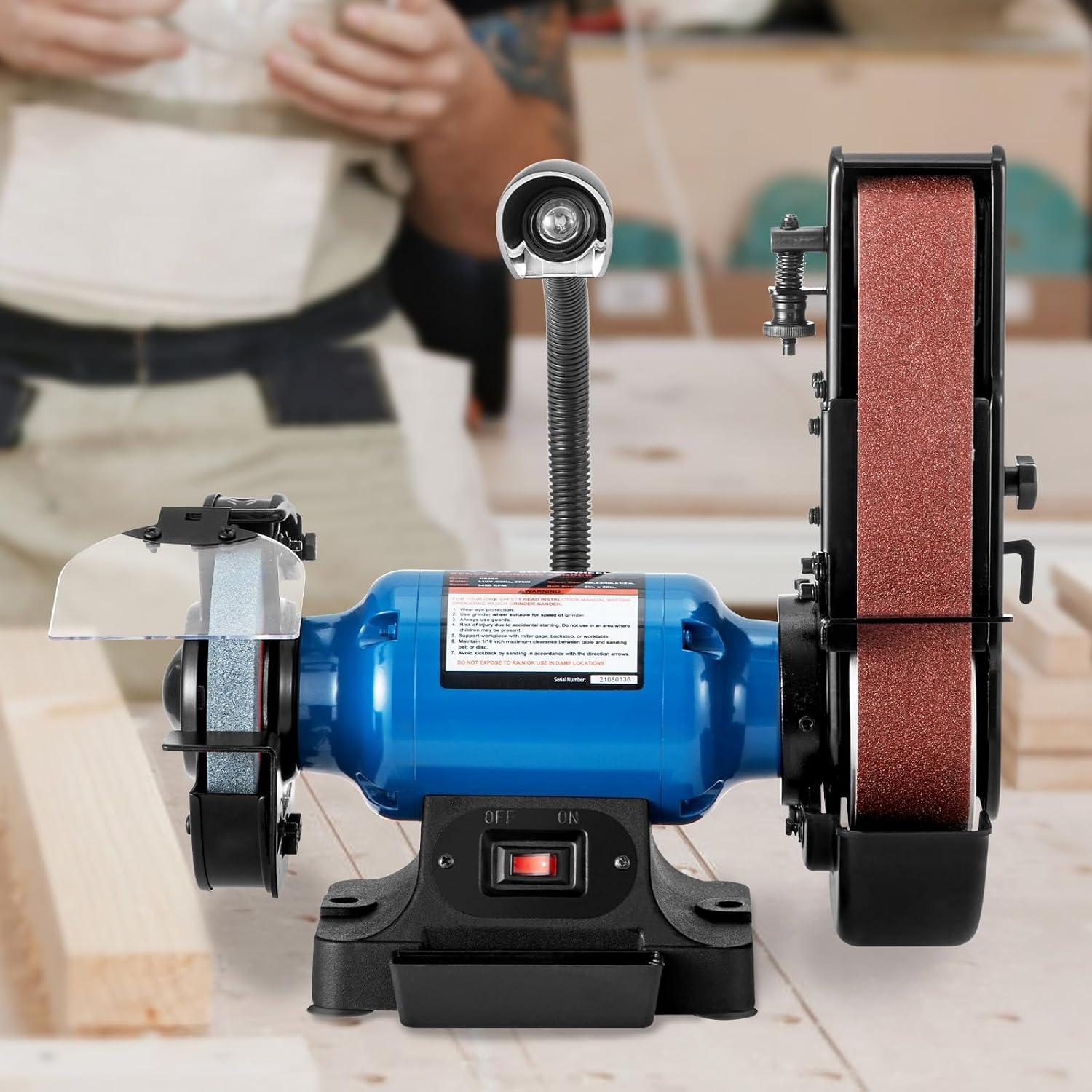 image:imageVEVOR 8 Inch Bench Grinder Bench Grinder Sander with 2 x28 Inch Belt Sander Combo and 25A Induction Motor for Metalworking Sharpening Grinding2IN1 2 Belt Grinder