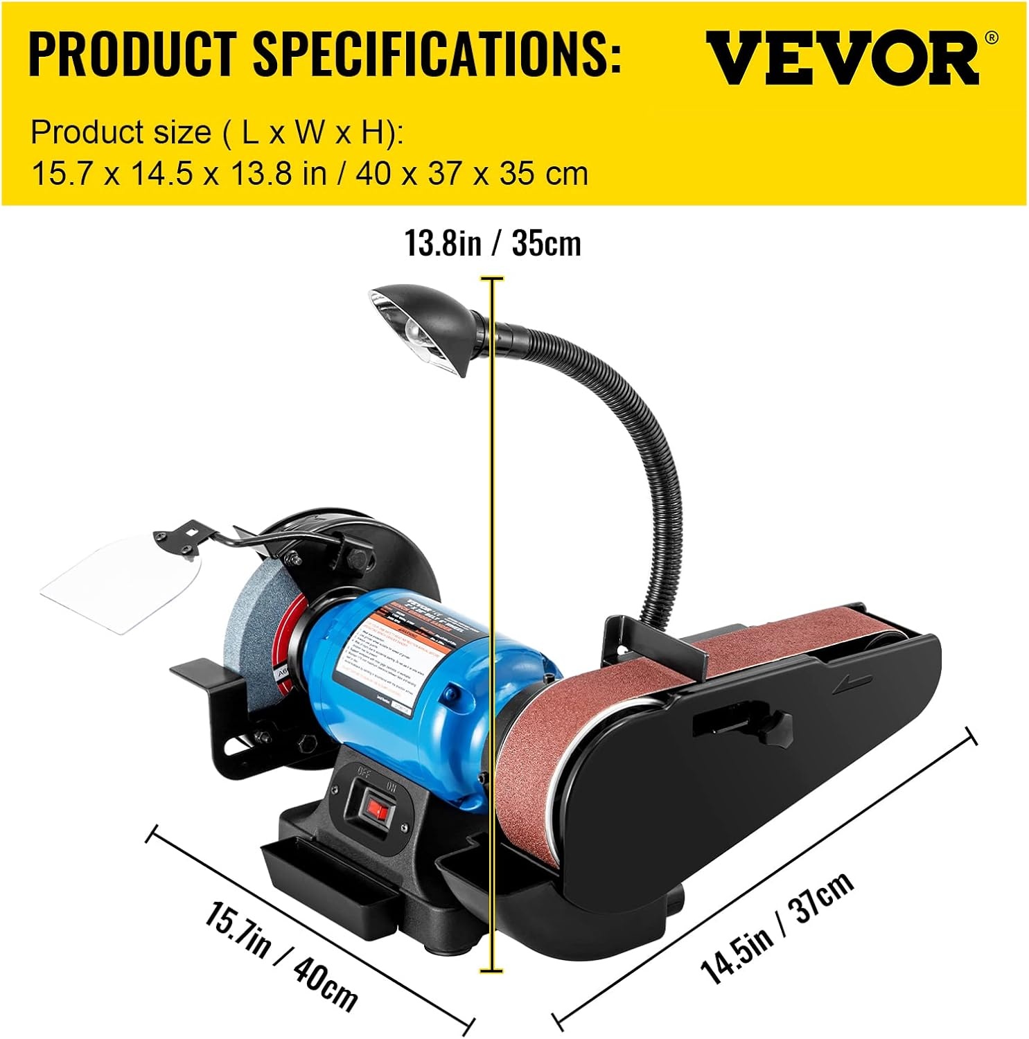 image:imageVEVOR 8 Inch Bench Grinder Bench Grinder Sander with 2 x28 Inch Belt Sander Combo and 25A Induction Motor for Metalworking Sharpening Grinding2IN1 2 Belt Grinder