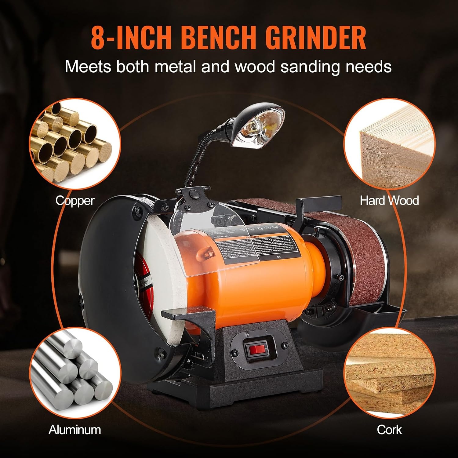 image:imageVEVOR 8 Inch Bench Grinder Bench Grinder Sander with 2 x28 Inch Belt Sander Combo and 25A Induction Motor for Metalworking Sharpening Grinding8 Inch Bench Grinder