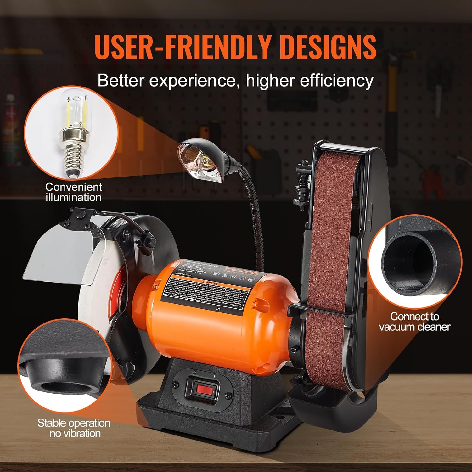 image:imageVEVOR 8 Inch Bench Grinder Bench Grinder Sander with 2 x28 Inch Belt Sander Combo and 25A Induction Motor for Metalworking Sharpening Grinding8 Inch Bench Grinder