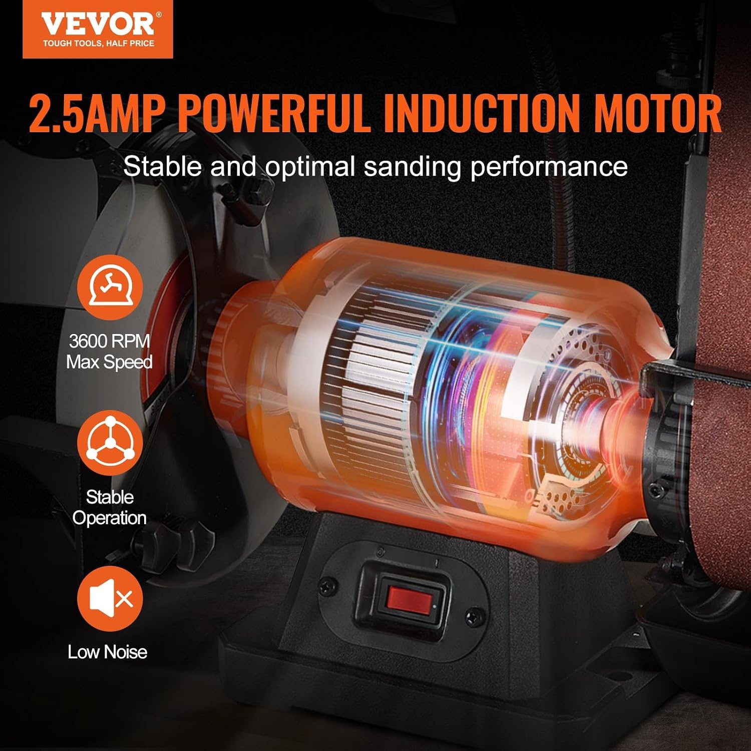 image:imageVEVOR 8 Inch Bench Grinder Bench Grinder Sander with 2 x28 Inch Belt Sander Combo and 25A Induction Motor for Metalworking Sharpening Grinding8 Inch Bench Grinder
