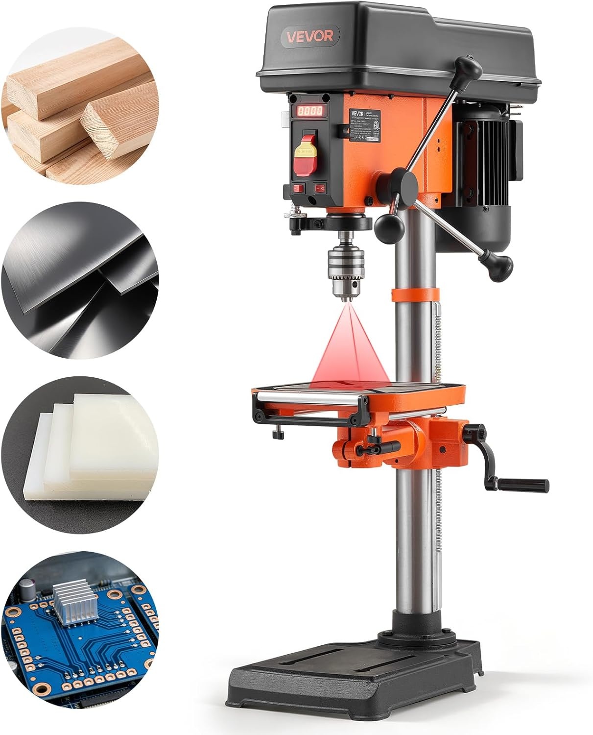 image:imageVEVOR 8 in Benchtop Drill Press 25A Induction Motor Tabletop Drilling Machine with 7501140 17402340 3200 RPM Adjustable Speed 045 Tilting Worktable LED Work Light for Wood Metal12 in