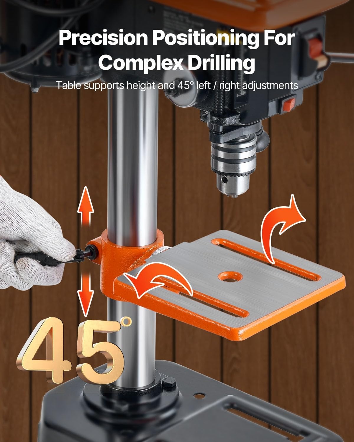 image:imageVEVOR 8 in Benchtop Drill Press 25A Induction Motor Tabletop Drilling Machine with 7501140 17402340 3200 RPM Adjustable Speed 045 Tilting Worktable LED Work Light for Wood Metal8 in