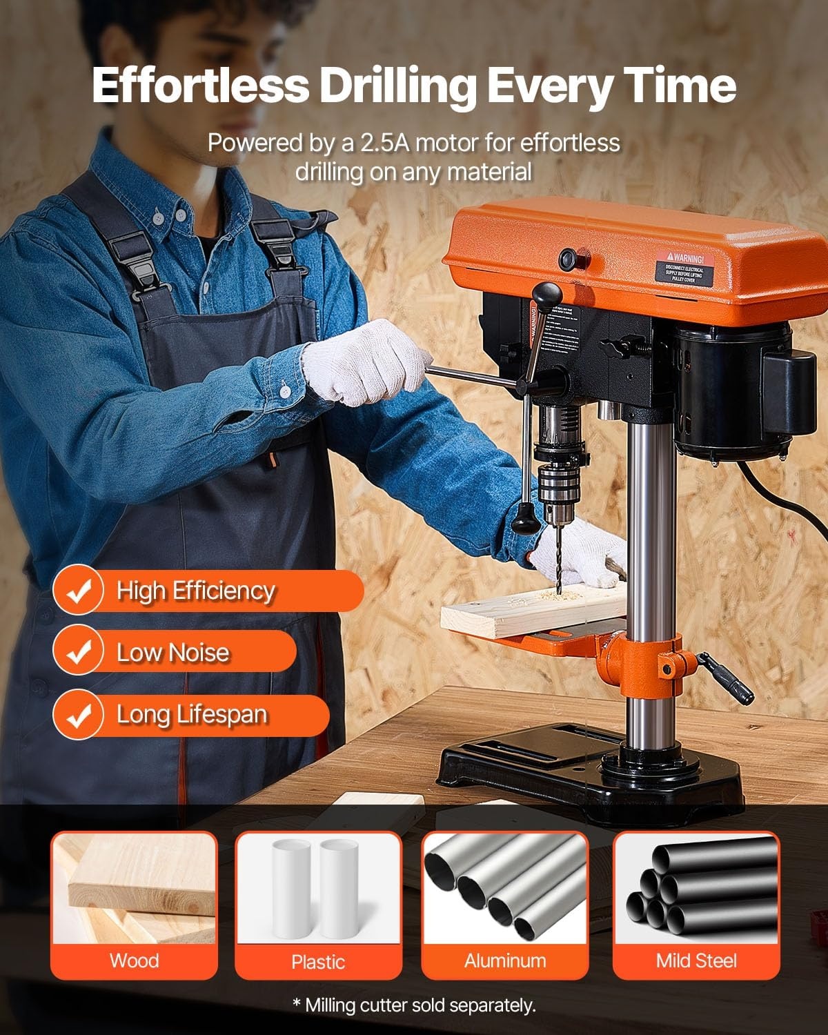 image:imageVEVOR 8 in Benchtop Drill Press 25A Induction Motor Tabletop Drilling Machine with 7501140 17402340 3200 RPM Adjustable Speed 045 Tilting Worktable LED Work Light for Wood Metal8 in