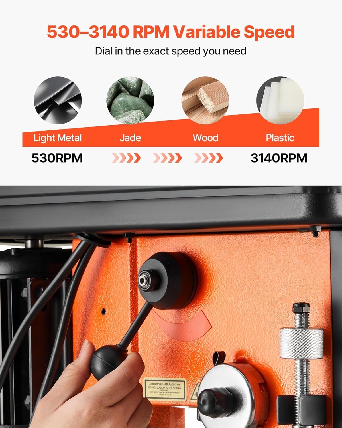 image:imageVEVOR 8 in Benchtop Drill Press 25A Induction Motor Tabletop Drilling Machine with 7501140 17402340 3200 RPM Adjustable Speed 045 Tilting Worktable LED Work Light for Wood Metal12 in