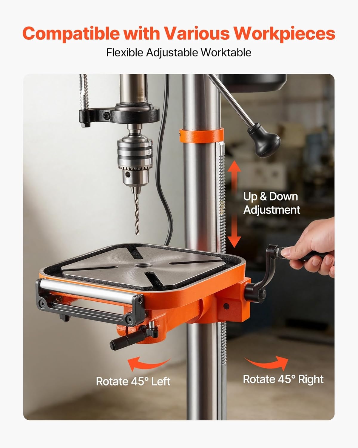 image:imageVEVOR 8 in Benchtop Drill Press 25A Induction Motor Tabletop Drilling Machine with 7501140 17402340 3200 RPM Adjustable Speed 045 Tilting Worktable LED Work Light for Wood Metal12 in