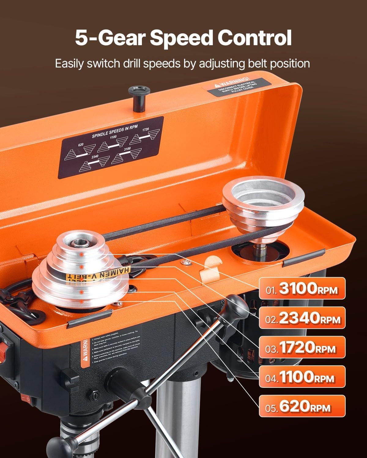 image:imageVEVOR 8 in Benchtop Drill Press 25A Induction Motor Tabletop Drilling Machine with 7501140 17402340 3200 RPM Adjustable Speed 045 Tilting Worktable LED Work Light for Wood Metal8 in