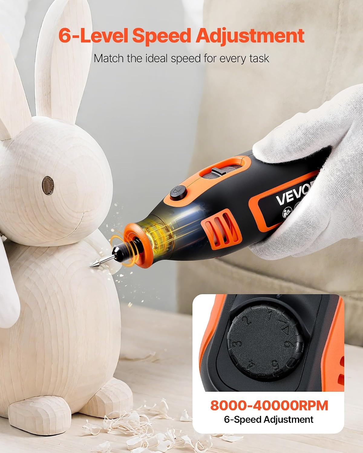 image:imageVEVOR 84Piece Rotary Tool Kit 200W Mini Power Rotary Tool Corded 6Level Speed 800040000 RPM MultiPurpose DIY Tools for Engraving Sanding Polishing Carving Grinding Cutting DIY Crafts