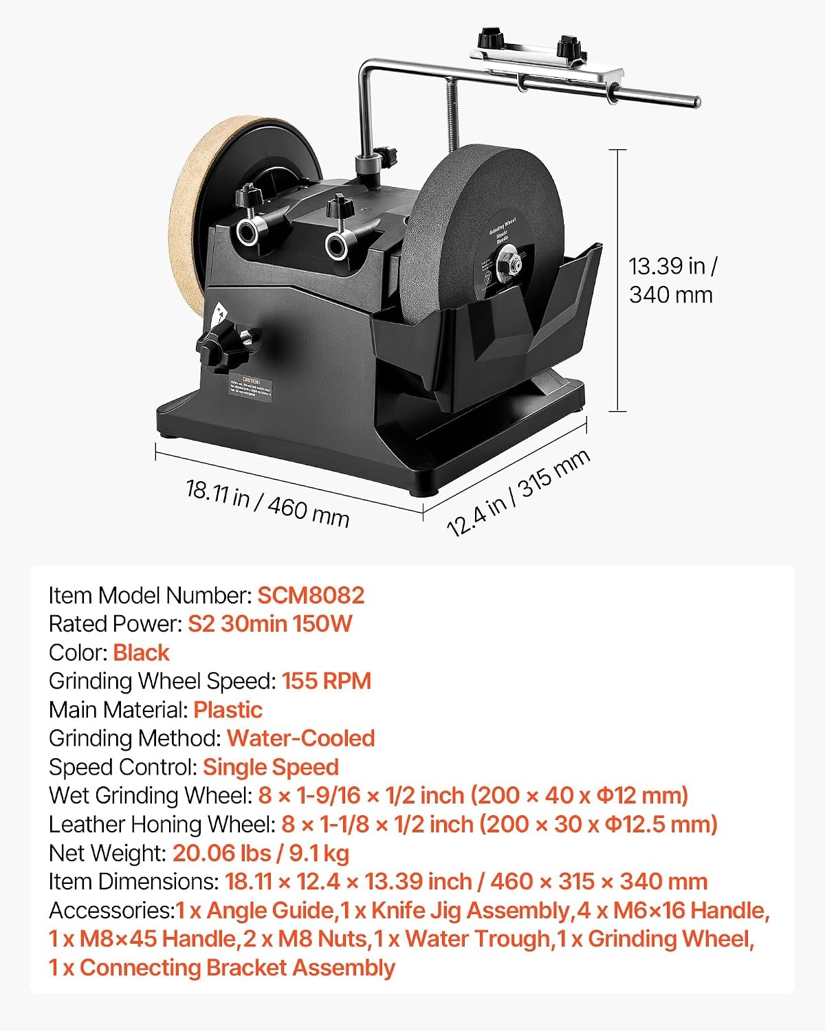 image:imageVEVOR 8Inch Wet Sharpening System WaterCooled Knife Grinder Machine with 155 RPM Grinding Speed VerticalHorizontal TwoDirection Wet Stone Grinder Wet Bench Grinder for Knife Chisel Knife Axe