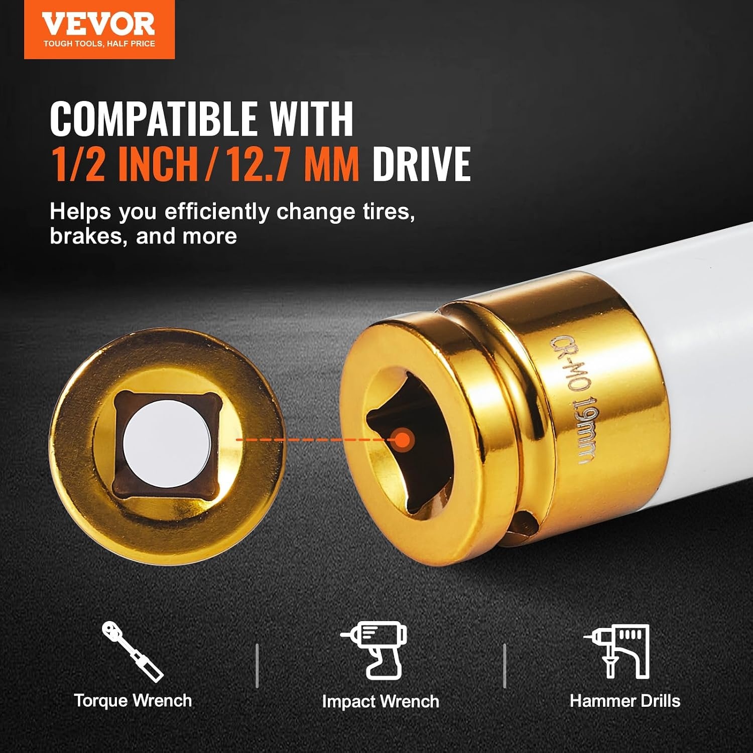 image:imageVEVOR 9Piece Lug Nut Impact Socket Set 12 Inch Drive Metric and SAE 6Point CRMO Deep Wheel Protector Impact Socket Set With Storage Case and Extension Bar for Auto Repair
