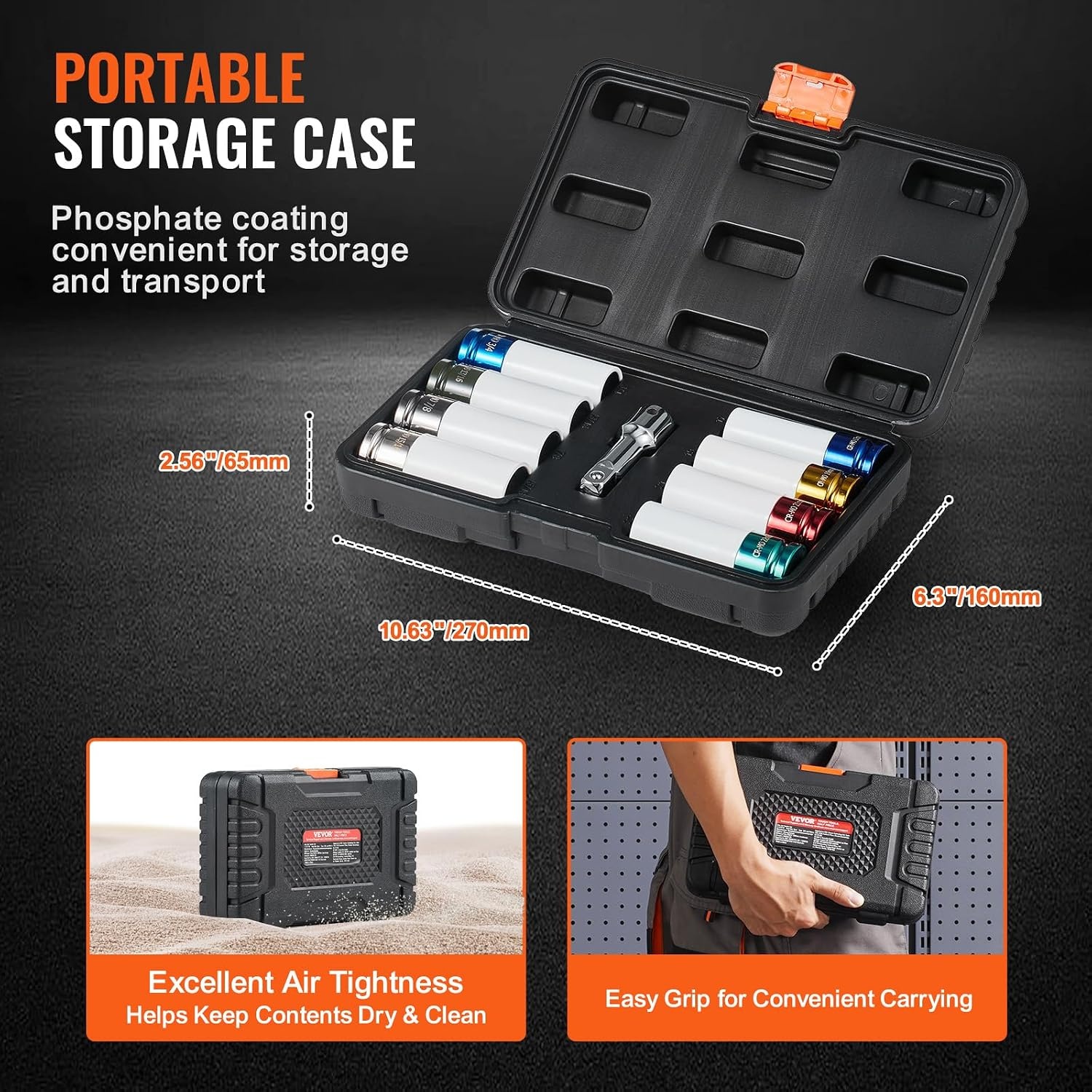 image:imageVEVOR 9Piece Lug Nut Impact Socket Set 12 Inch Drive Metric and SAE 6Point CRMO Deep Wheel Protector Impact Socket Set With Storage Case and Extension Bar for Auto Repair
