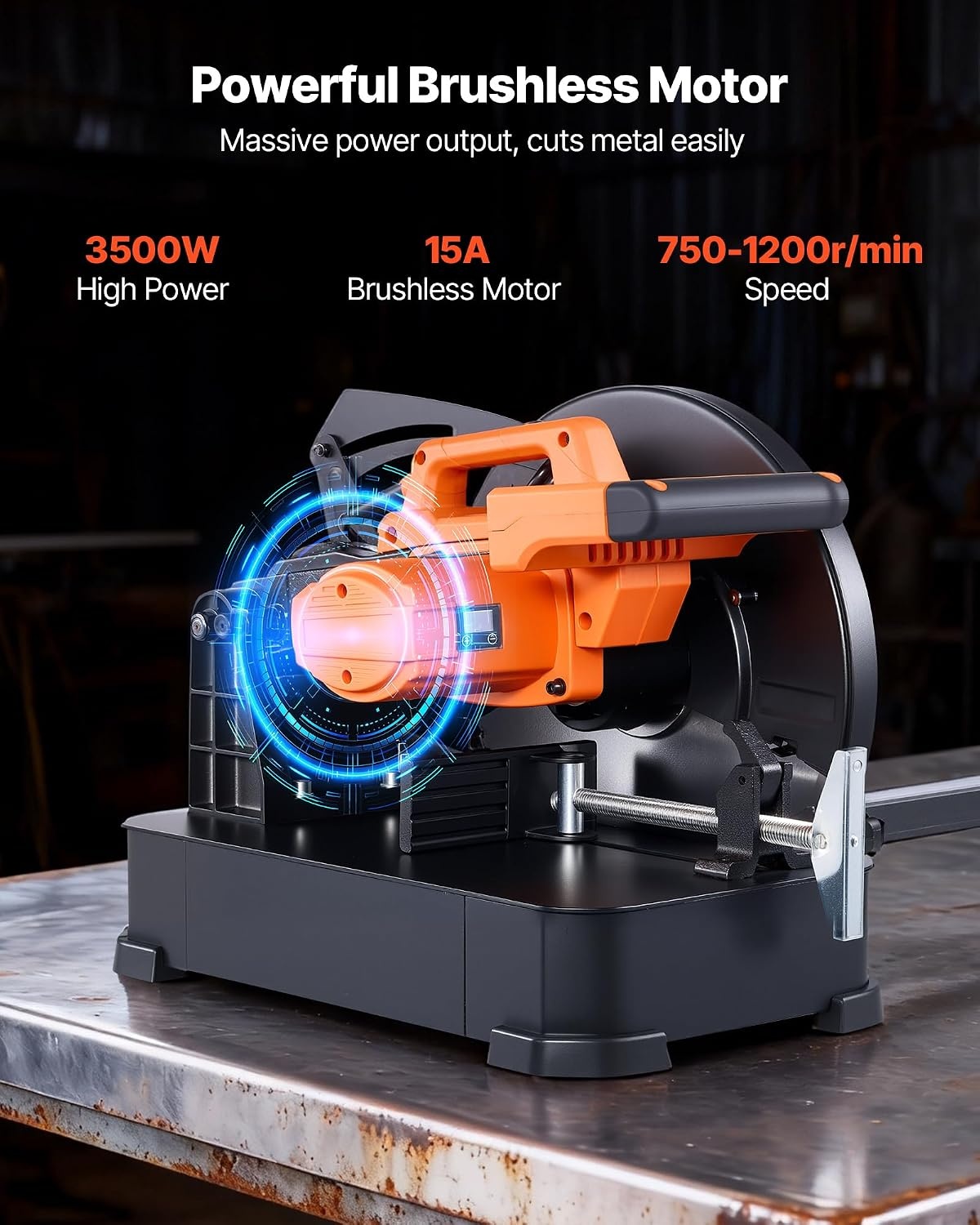 image:imageVEVOR Abrasive Chop Saw 14in 35cm Blade 2300W 3600RPM Steel Cutting Machine 045Degrees Adjustable Angle Miter Saw for Cutting Metal Rebar Iron Aluminum Black14 3500W