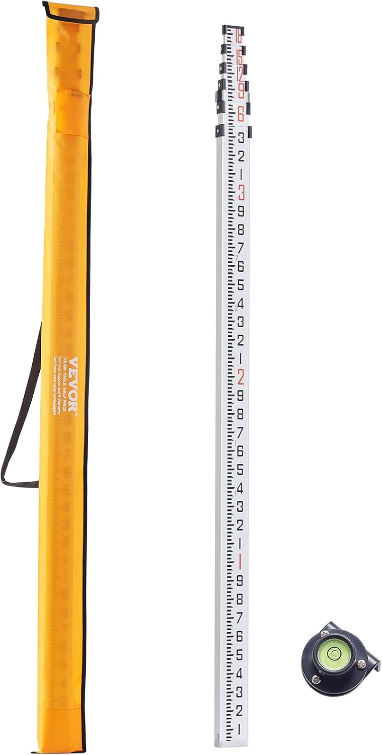 image:imageVEVOR Aluminum Grade Telescopic Measuring Rod 9Feet 3 Sections DoubleSided 18in Leveling Rod with Bubble Level amp Carrying Bag for Houses Walls Floors18 FT10ths
