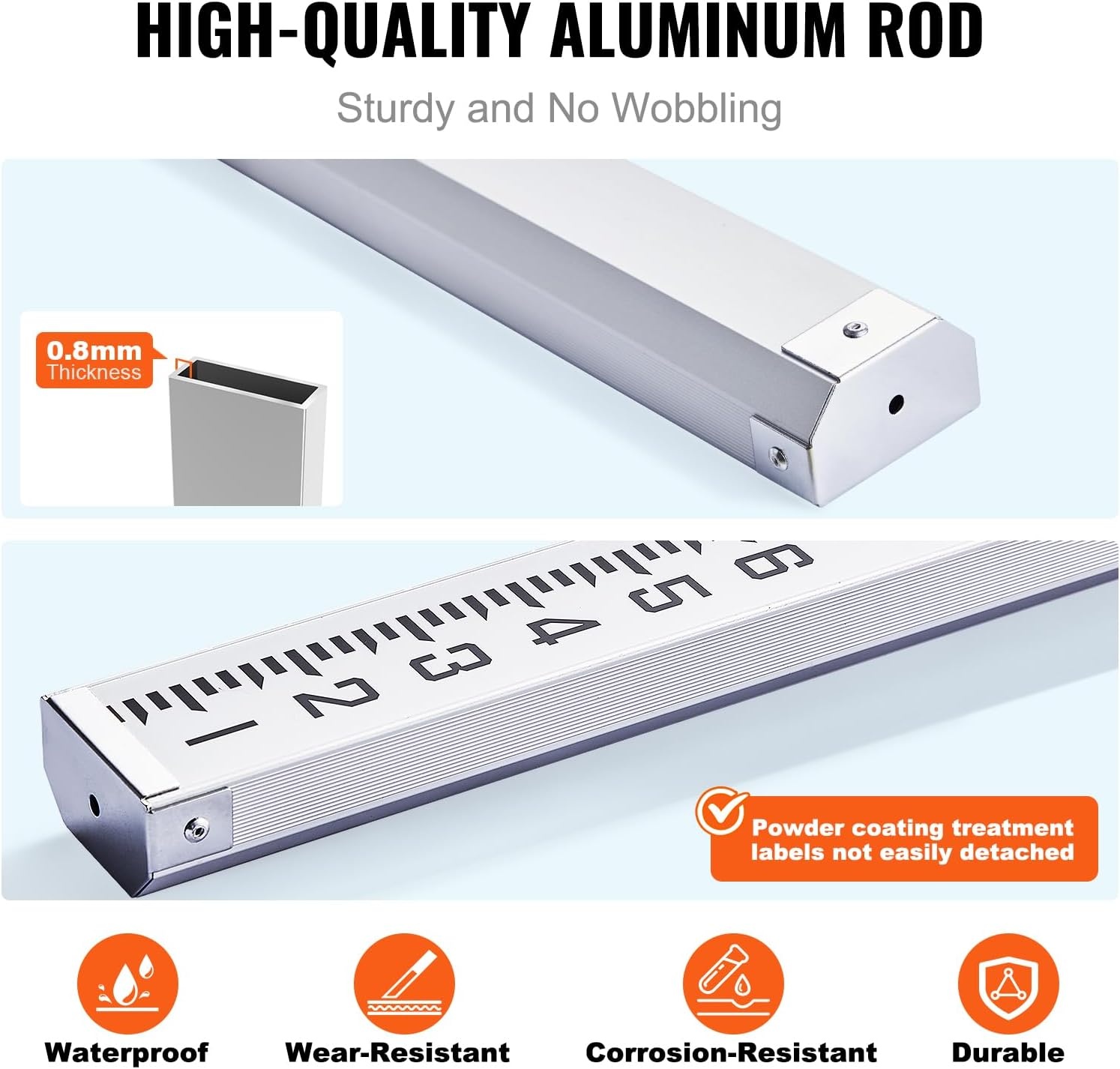 image:imageVEVOR Aluminum Grade Telescopic Measuring Rod 9Feet 3 Sections DoubleSided 18in Leveling Rod with Bubble Level amp Carrying Bag for Houses Walls Floors16 FT10ths
