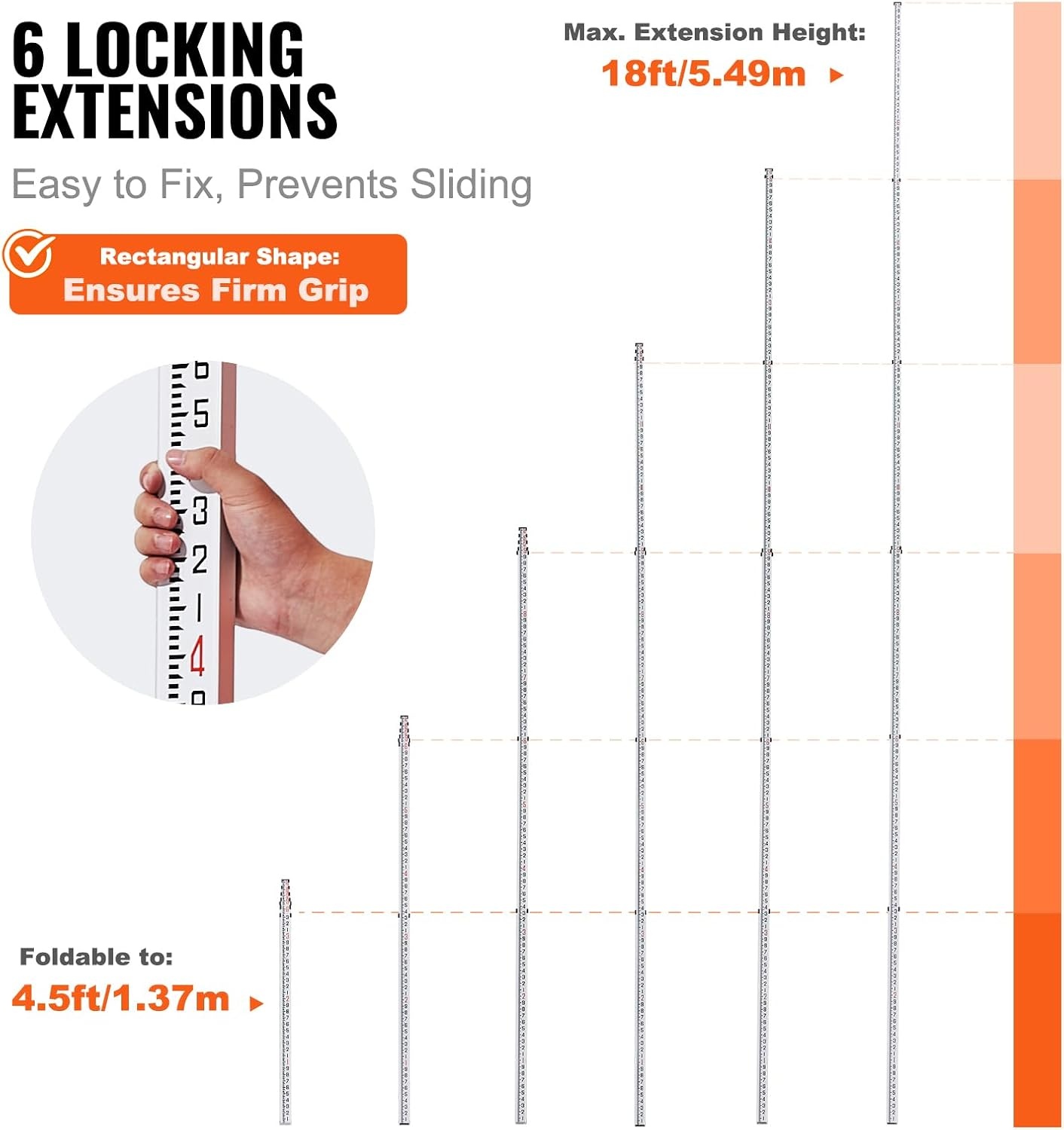 image:imageVEVOR Aluminum Grade Telescopic Measuring Rod 9Feet 3 Sections DoubleSided 18in Leveling Rod with Bubble Level amp Carrying Bag for Houses Walls Floors18 FT10ths
