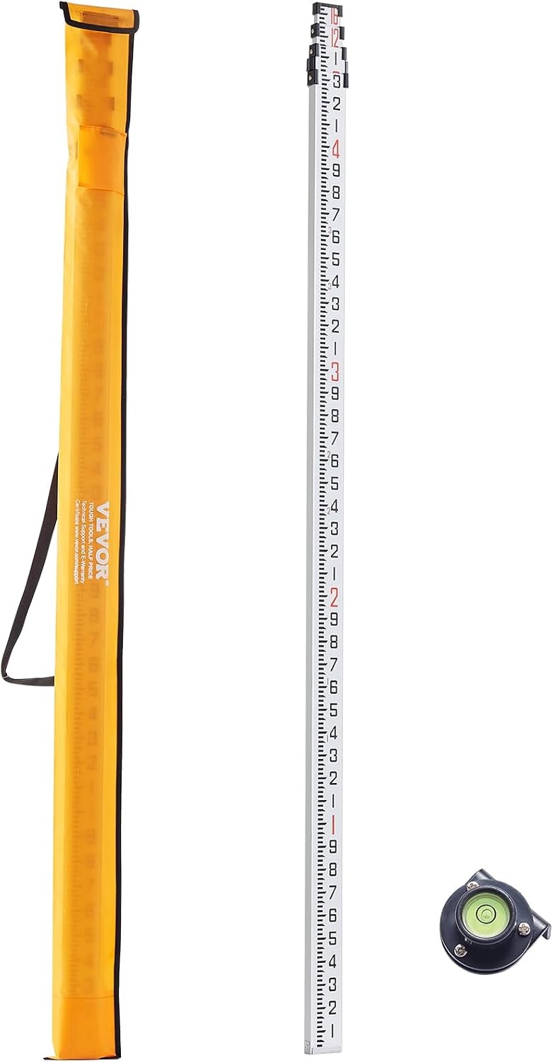 image:imageVEVOR Aluminum Grade Telescopic Measuring Rod 9Feet 3 Sections DoubleSided 18in Leveling Rod with Bubble Level amp Carrying Bag for Houses Walls Floors16 FT10ths