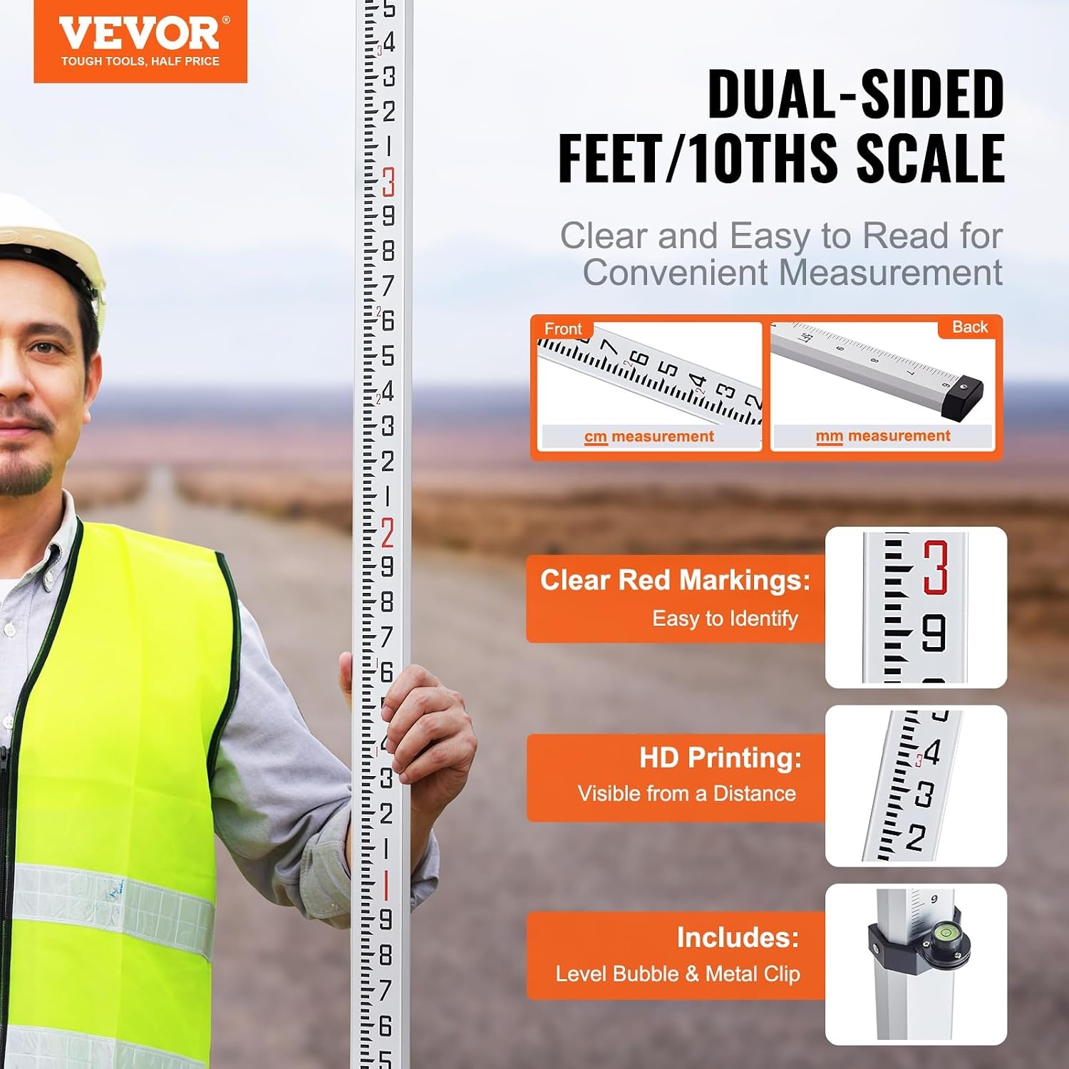 image:imageVEVOR Aluminum Grade Telescopic Measuring Rod 9Feet 3 Sections DoubleSided 18in Leveling Rod with Bubble Level amp Carrying Bag for Houses Walls Floors16 FT10ths