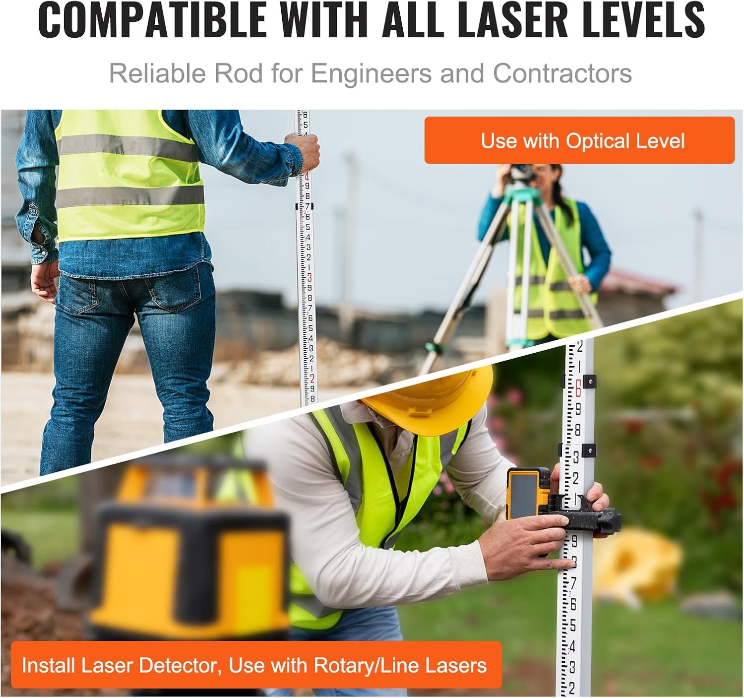 image:imageVEVOR Aluminum Grade Telescopic Measuring Rod 9Feet 3 Sections DoubleSided 18in Leveling Rod with Bubble Level amp Carrying Bag for Houses Walls Floors25 FT10ths