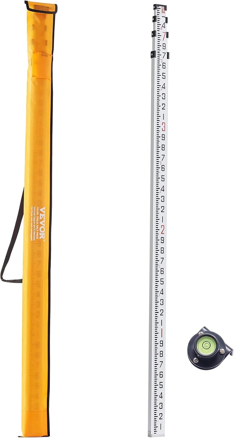 image:imageVEVOR Aluminum Grade Telescopic Measuring Rod 9Feet 3 Sections DoubleSided 18in Leveling Rod with Bubble Level amp Carrying Bag for Houses Walls Floors14 FT10ths