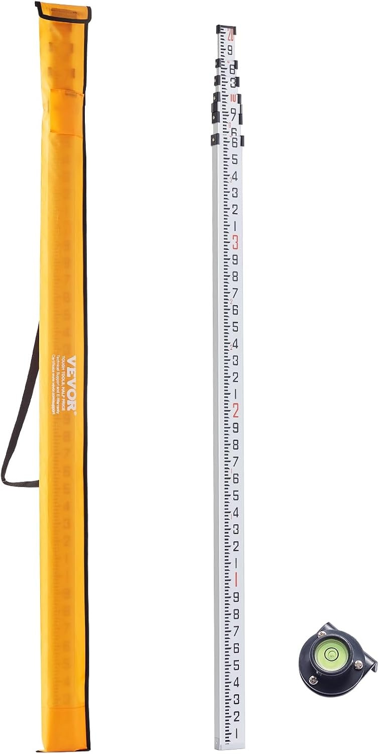 image:imageVEVOR Aluminum Grade Telescopic Measuring Rod 9Feet 3 Sections DoubleSided 18in Leveling Rod with Bubble Level amp Carrying Bag for Houses Walls Floors20 FT10ths