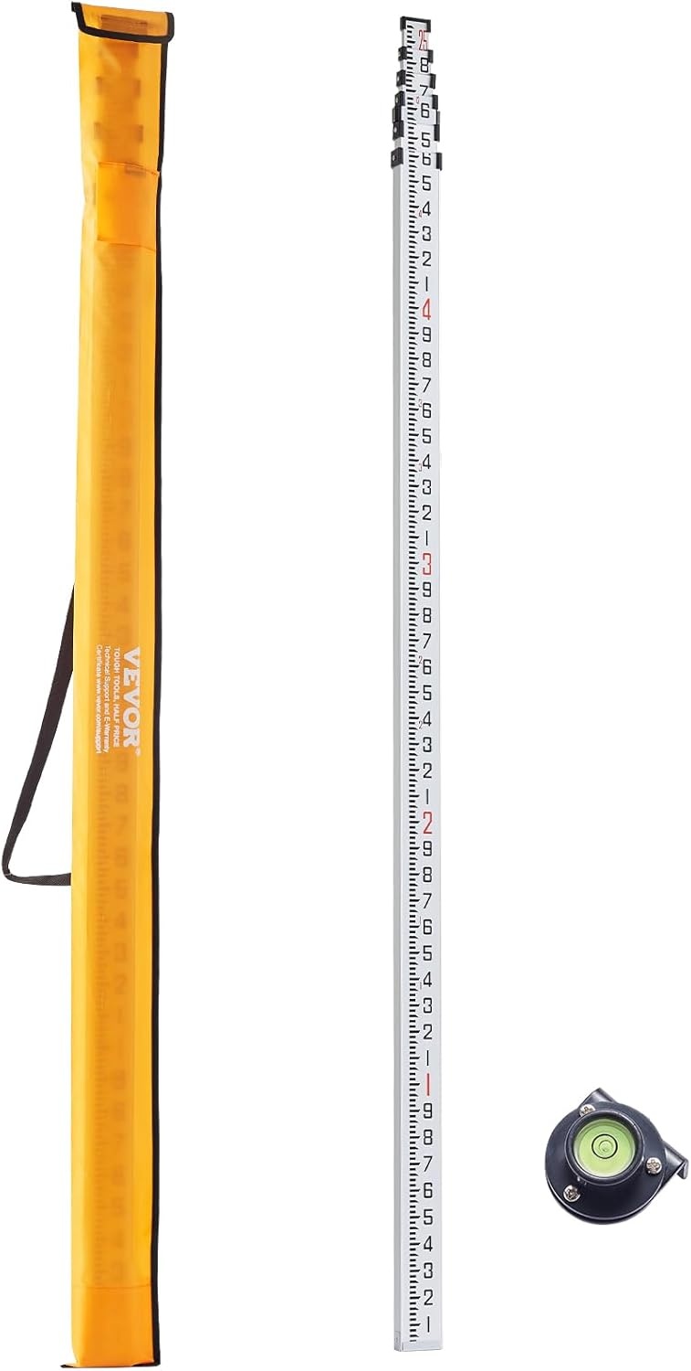 image:imageVEVOR Aluminum Grade Telescopic Measuring Rod 9Feet 3 Sections DoubleSided 18in Leveling Rod with Bubble Level amp Carrying Bag for Houses Walls Floors25 FT10ths