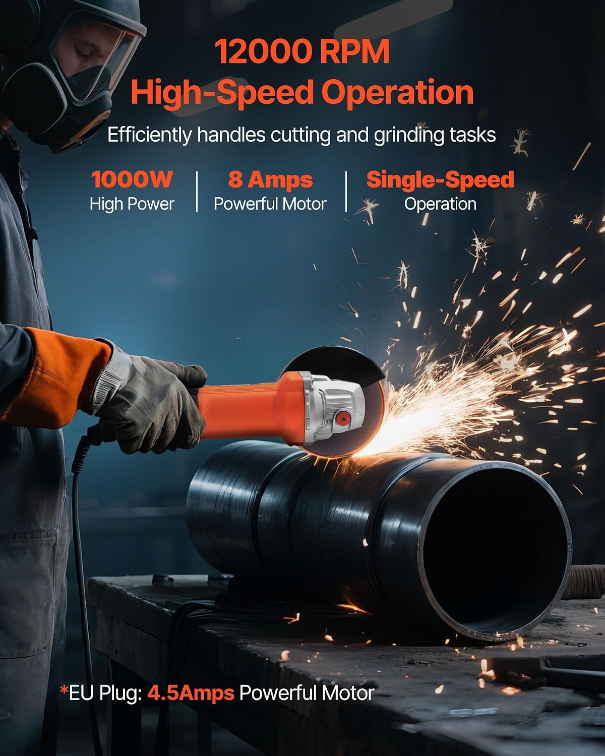 image:imageVEVOR Angle Grinder 412 Electric Grinder Power Tool 8Amps 12000RPM HighSpeed Corded Angle Grinders with 230 Adjustable Dust Guard for Metal Grinding Cutting Rust Removal Disc Not Included412 Inch angle grinder