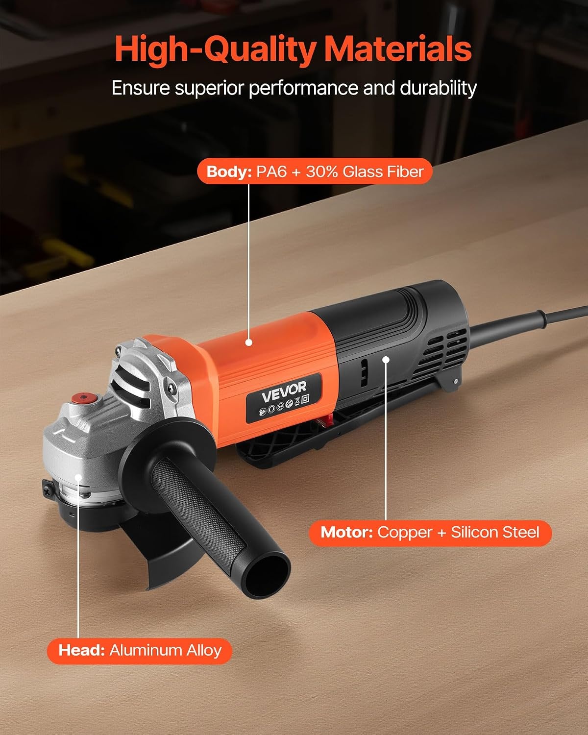 image:imageVEVOR Angle Grinder 412 Electric Grinder Power Tool 8Amps 12000RPM HighSpeed Corded Angle Grinders with 230 Adjustable Dust Guard for Metal Grinding Cutting Rust Removal Disc Not Included412 Inch angle grinder