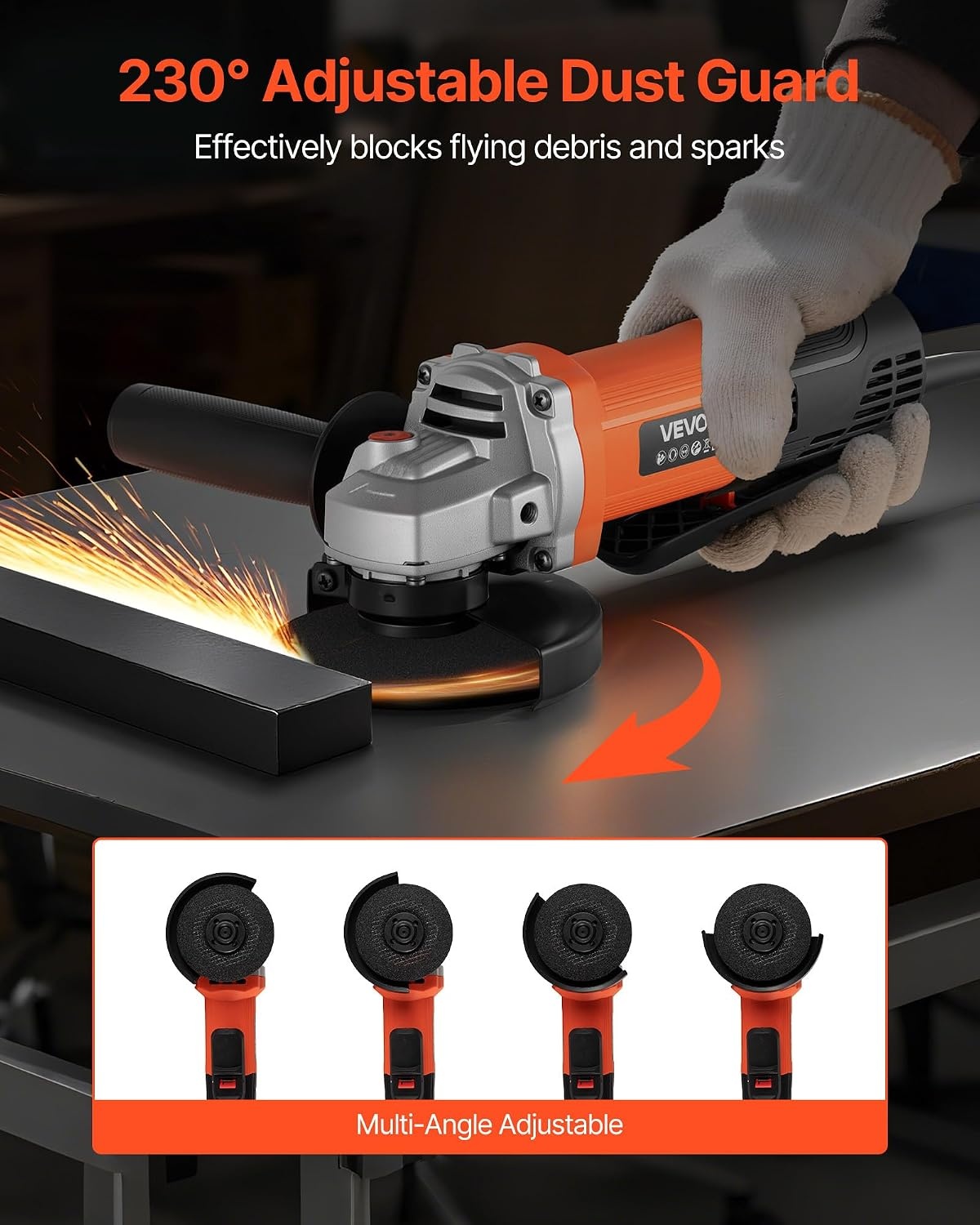 image:imageVEVOR Angle Grinder 412 Electric Grinder Power Tool 8Amps 12000RPM HighSpeed Corded Angle Grinders with 230 Adjustable Dust Guard for Metal Grinding Cutting Rust Removal Disc Not Included412 Inch angle grinder