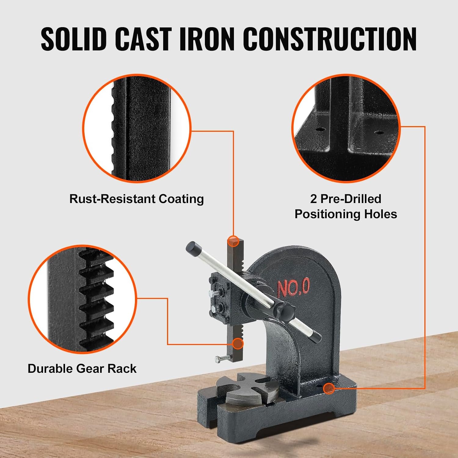 image:imageVEVOR Arbor Press 05 Ton Manual Arbor Press 46 Maximum Height Cast Iron HeavyDuty Manual Desktop Arbor Press Precision Hand Press for Stamping Bending Stretching Forming05T