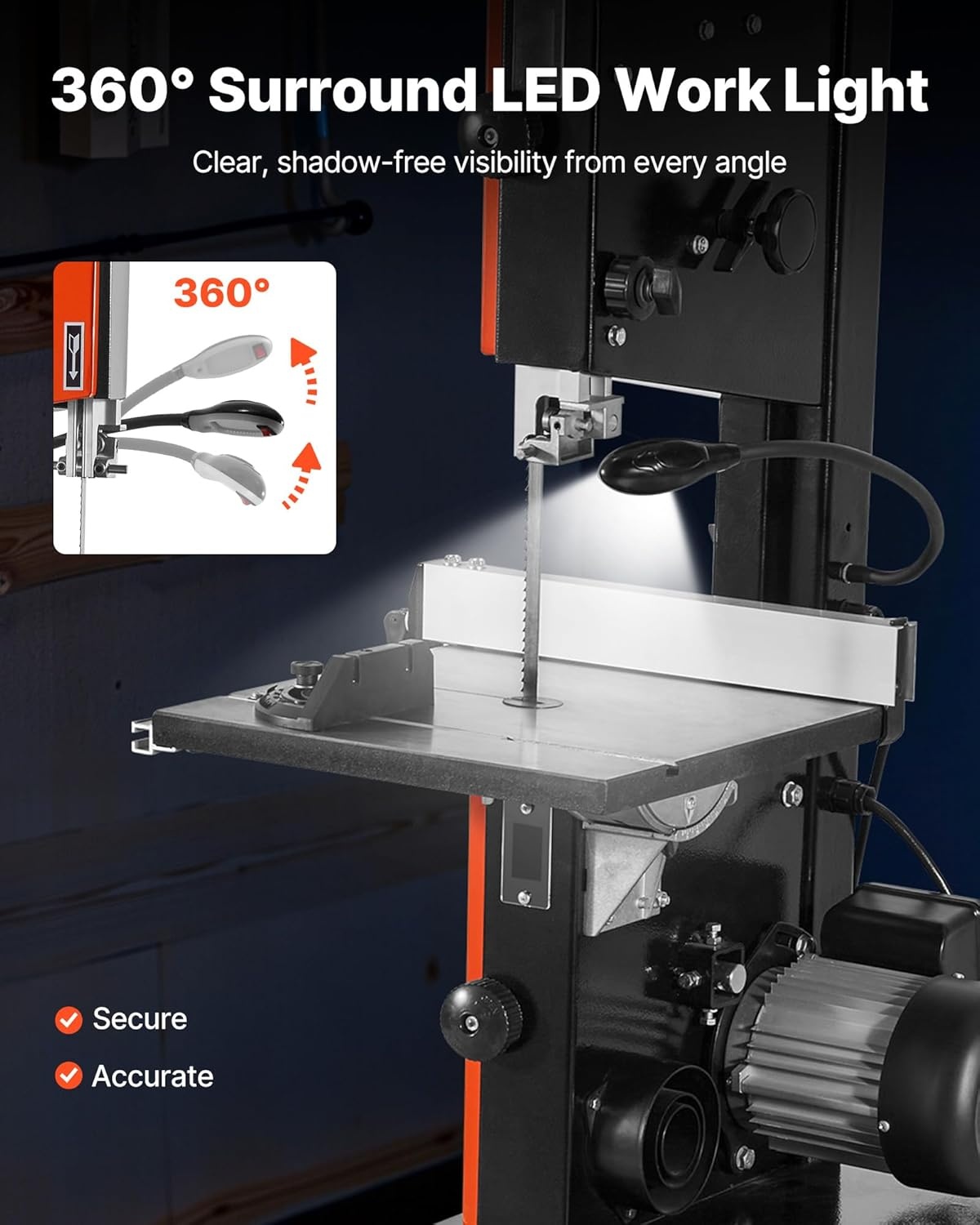 image:imageVEVOR Band Saw 10Inch TwoSpeed Benchtop Bandsaw with 373W 12 HP Motor 6 in Max Cutting Height 132 x 134 in Cast Iron Table with 360 Work Light Miter Gauge Fence Band Saw for Woodworking2126 x 1969 x 3543 in