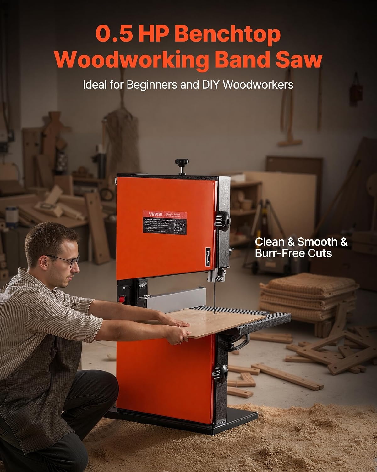 image:imageVEVOR Band Saw 10Inch TwoSpeed Benchtop Bandsaw with 373W 12 HP Motor 6 in Max Cutting Height 132 x 134 in Cast Iron Table with 360 Work Light Miter Gauge Fence Band Saw for Woodworking1870 x 1496 x 2874 in