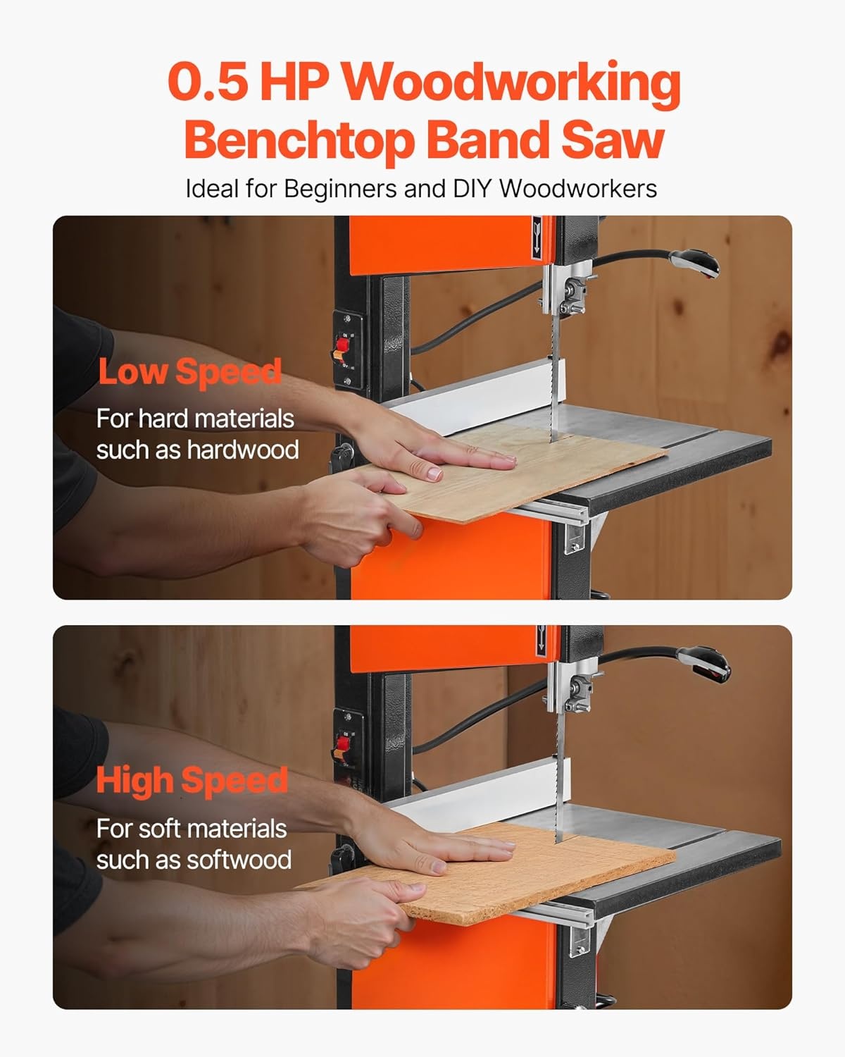 image:imageVEVOR Band Saw 10Inch TwoSpeed Benchtop Bandsaw with 373W 12 HP Motor 6 in Max Cutting Height 132 x 134 in Cast Iron Table with 360 Work Light Miter Gauge Fence Band Saw for Woodworking2126 x 1969 x 3543 in