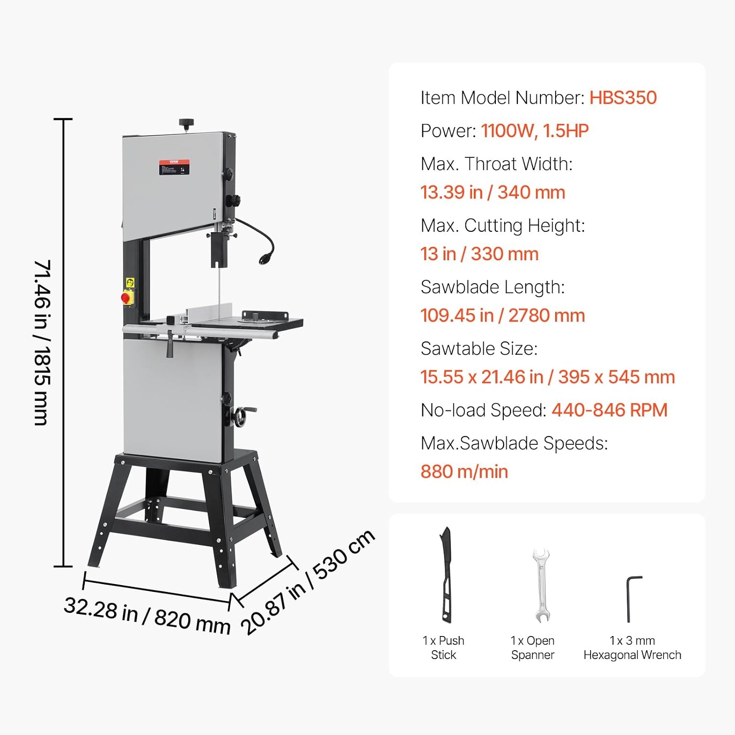 image:imageVEVOR Band Saw 1339Inch Benchtop Bandsaw with Stand 440846 RPM Continuously Viable Speed 1100W 112HP 110V Optimized Work Light and Miter Gauge for Woodworking Aluminum Wood Metal CopperSilver