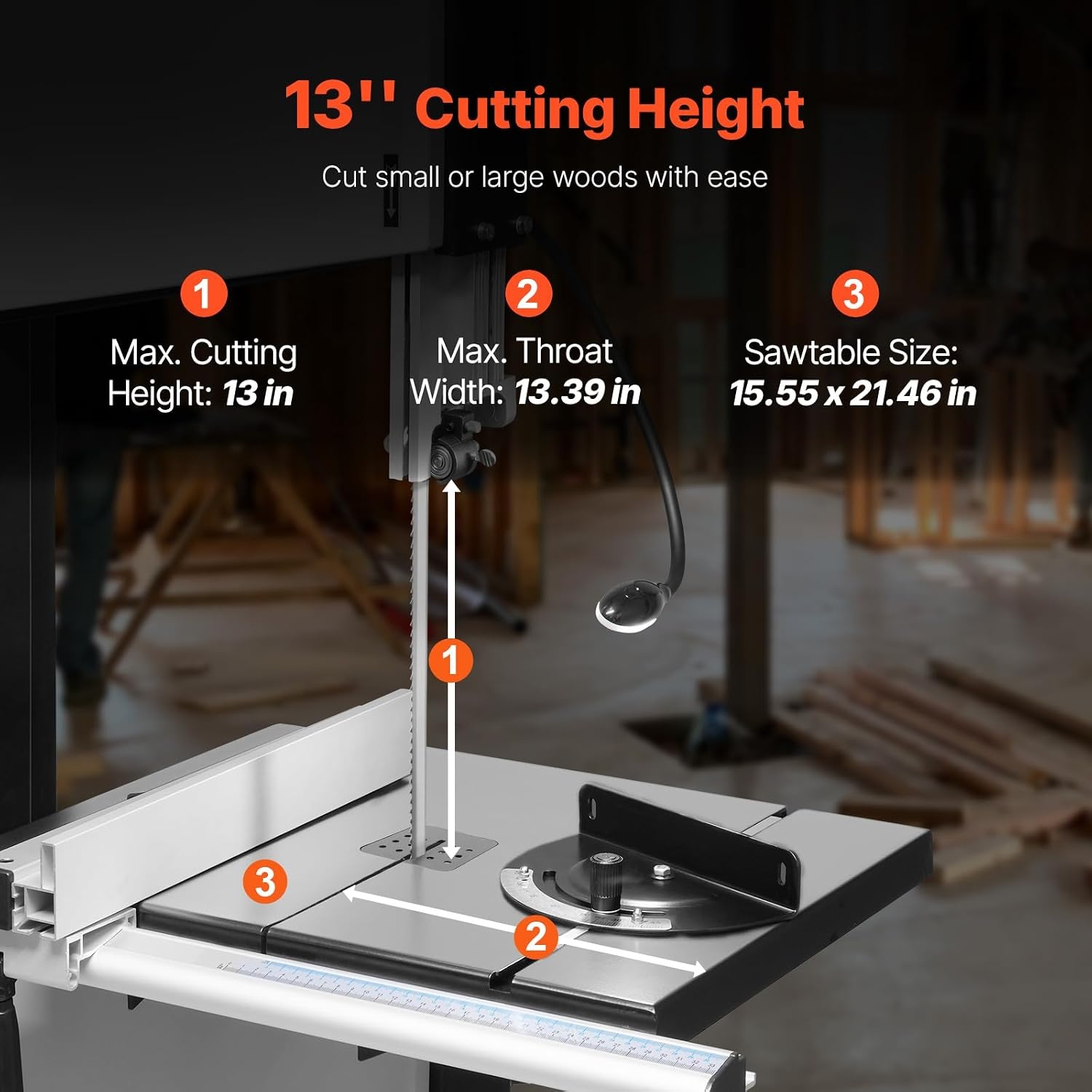 image:imageVEVOR Band Saw 1339Inch Benchtop Bandsaw with Stand 440846 RPM Continuously Viable Speed 1100W 112HP 110V Optimized Work Light and Miter Gauge for Woodworking Aluminum Wood Metal CopperSilver