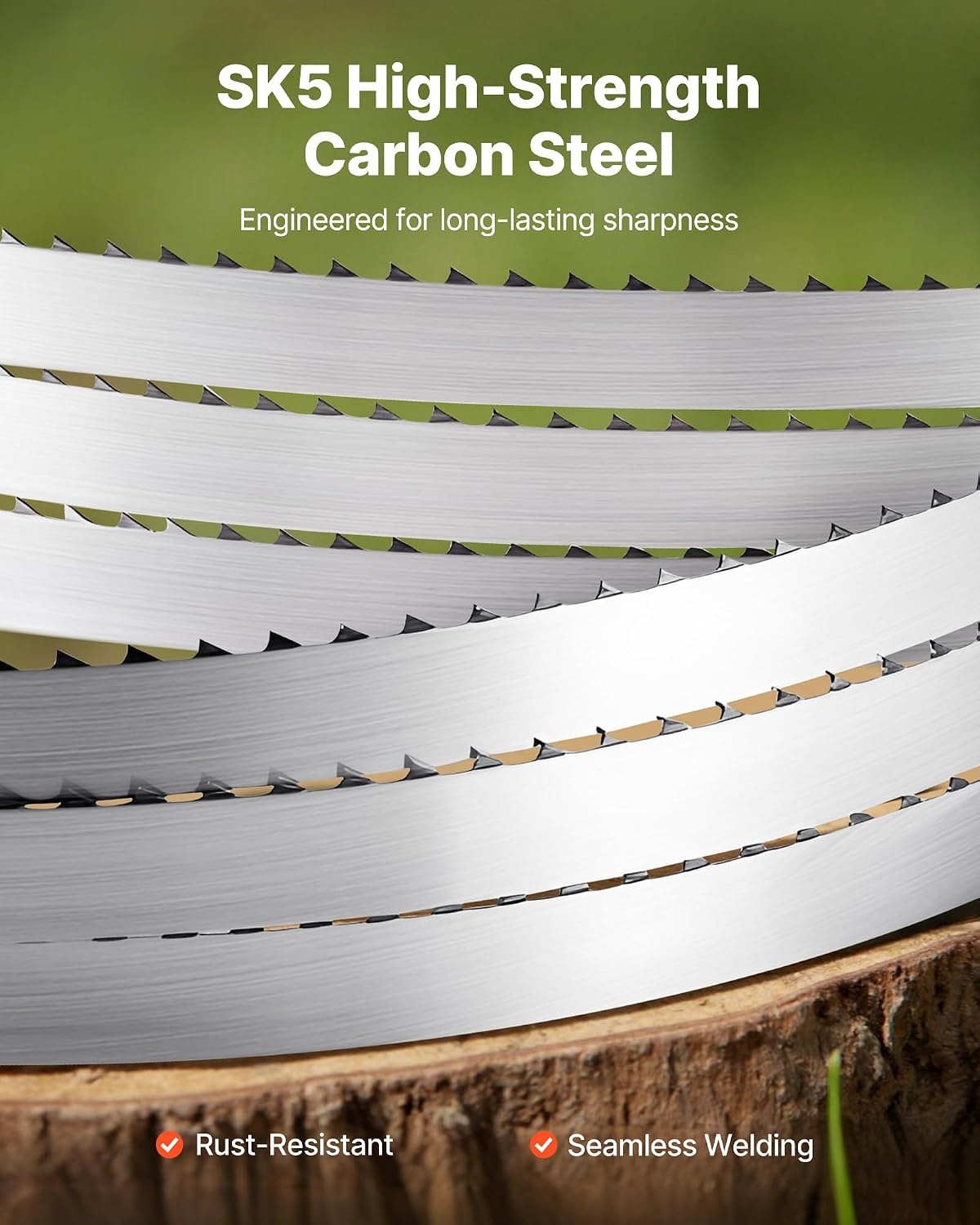 image:imageVEVOR Bandsaw Blade 10945 Inch Length 4 TPI Band Saw Blade with 18 HRC Hardened Sharp Teeth HighStrength Carbon Steel 06 Inch Width Replacement for Major Woodworking Band Saw Brands 1 Pack