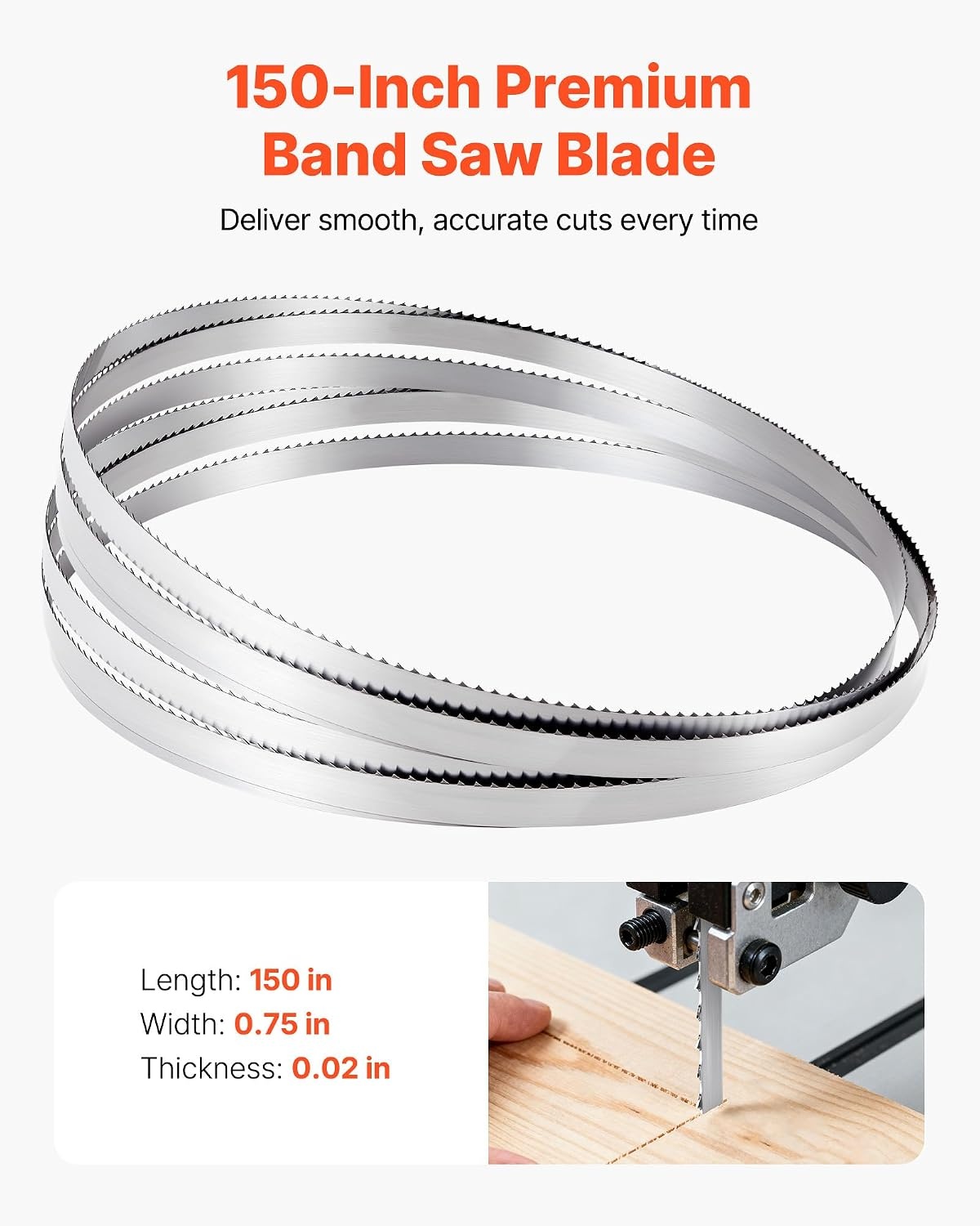 image:imageVEVOR Bandsaw Blade 150 Inch Length 4 TPI Band Saw Blade with 18 HRC Hardened Sharp Teeth SK5 HighStrength Carbon Steel 075 Inch Width Replacement for Major Woodworking Band Saw Brands 1 Pack