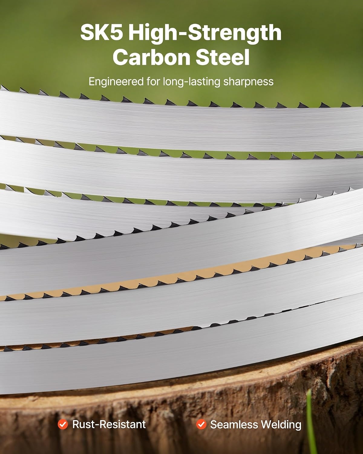 image:imageVEVOR Bandsaw Blade 150 Inch Length 4 TPI Band Saw Blade with 18 HRC Hardened Sharp Teeth SK5 HighStrength Carbon Steel 075 Inch Width Replacement for Major Woodworking Band Saw Brands 1 Pack